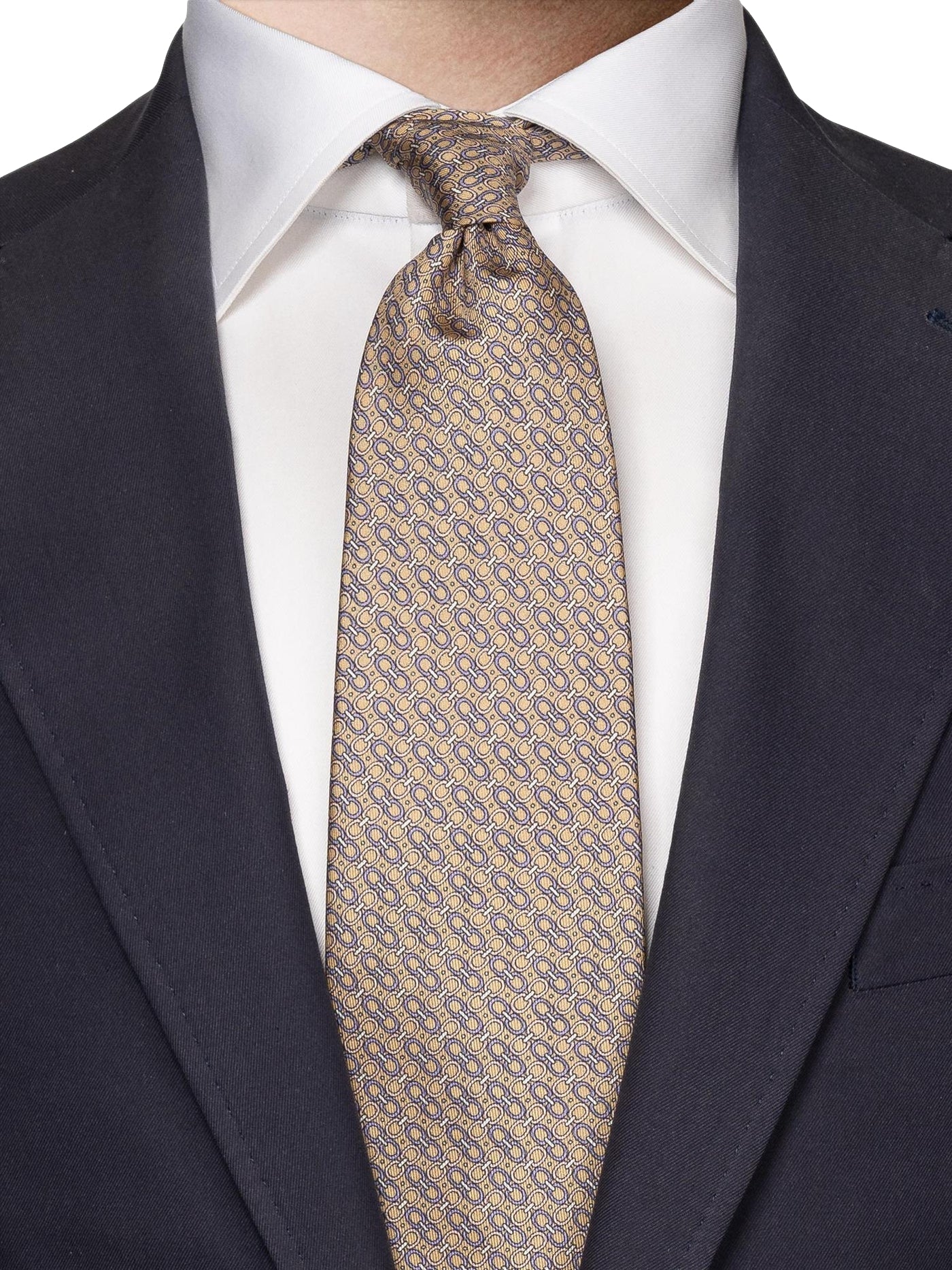Eton Geometric Print Silk Tie Slips Beige Mønster
