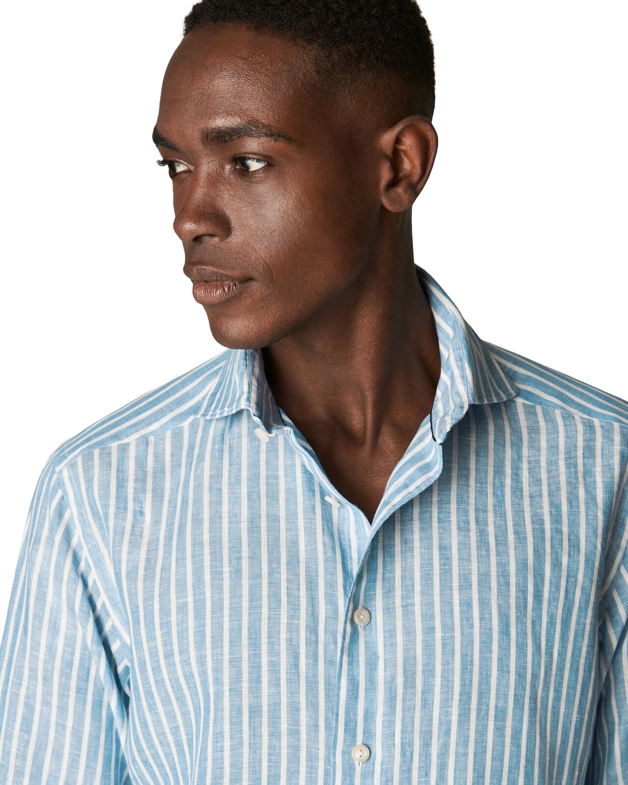 Eton Mid Blue Striped Linen Shirt Skjorte Stripet Mørkeblå - modostore.no