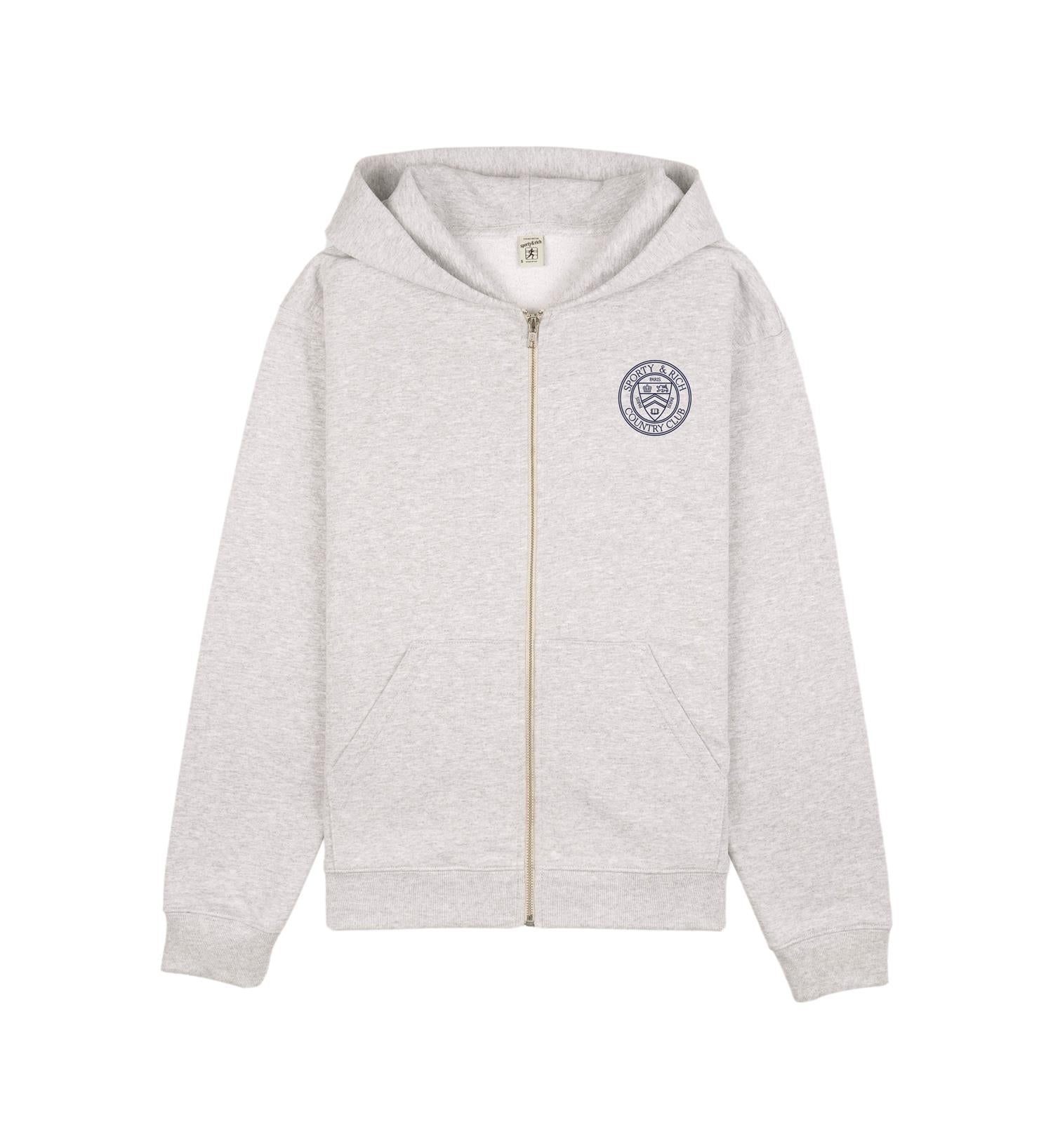 Sporty & Rich Connecticut Crest Zipped Hoodie Hettejakke Lysegrå