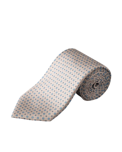 Eton Geometric Print Silk Tie Slips Beige Mønster