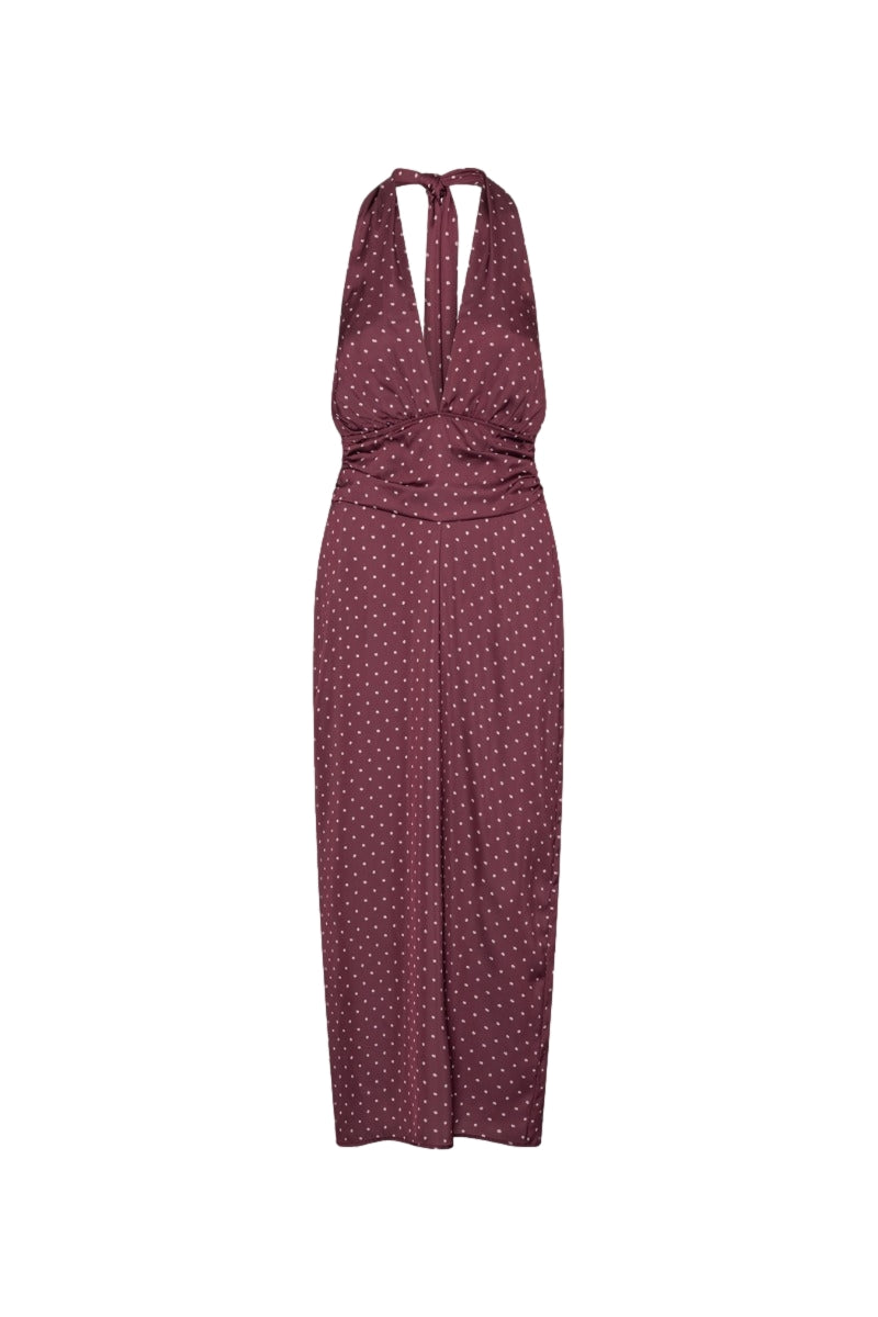 ROTATE Dot Halterneck Scarf Dress Kjole Burgunder Mønster