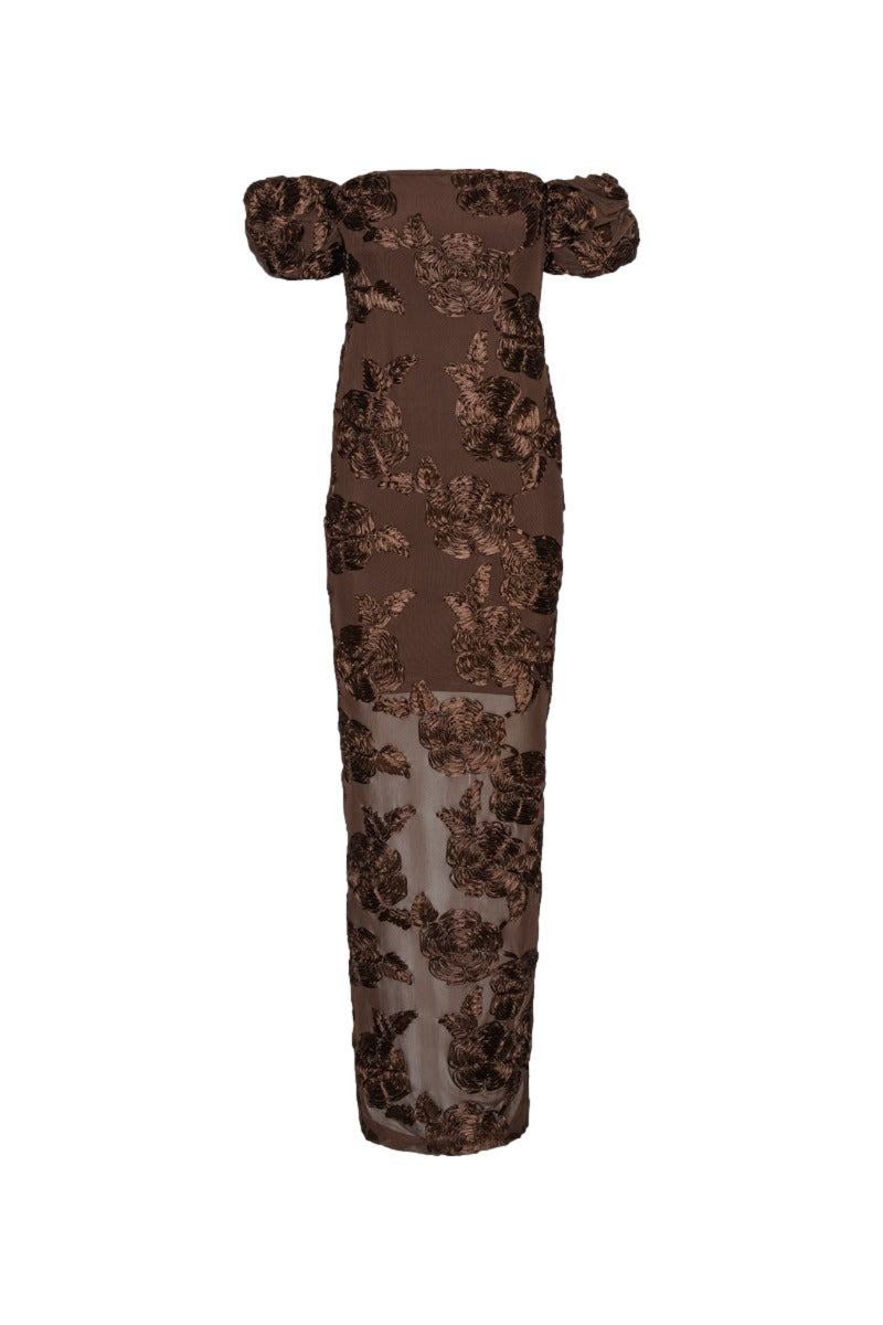 ROTATE Flower Mesh Maxi Dress Kjole Brun