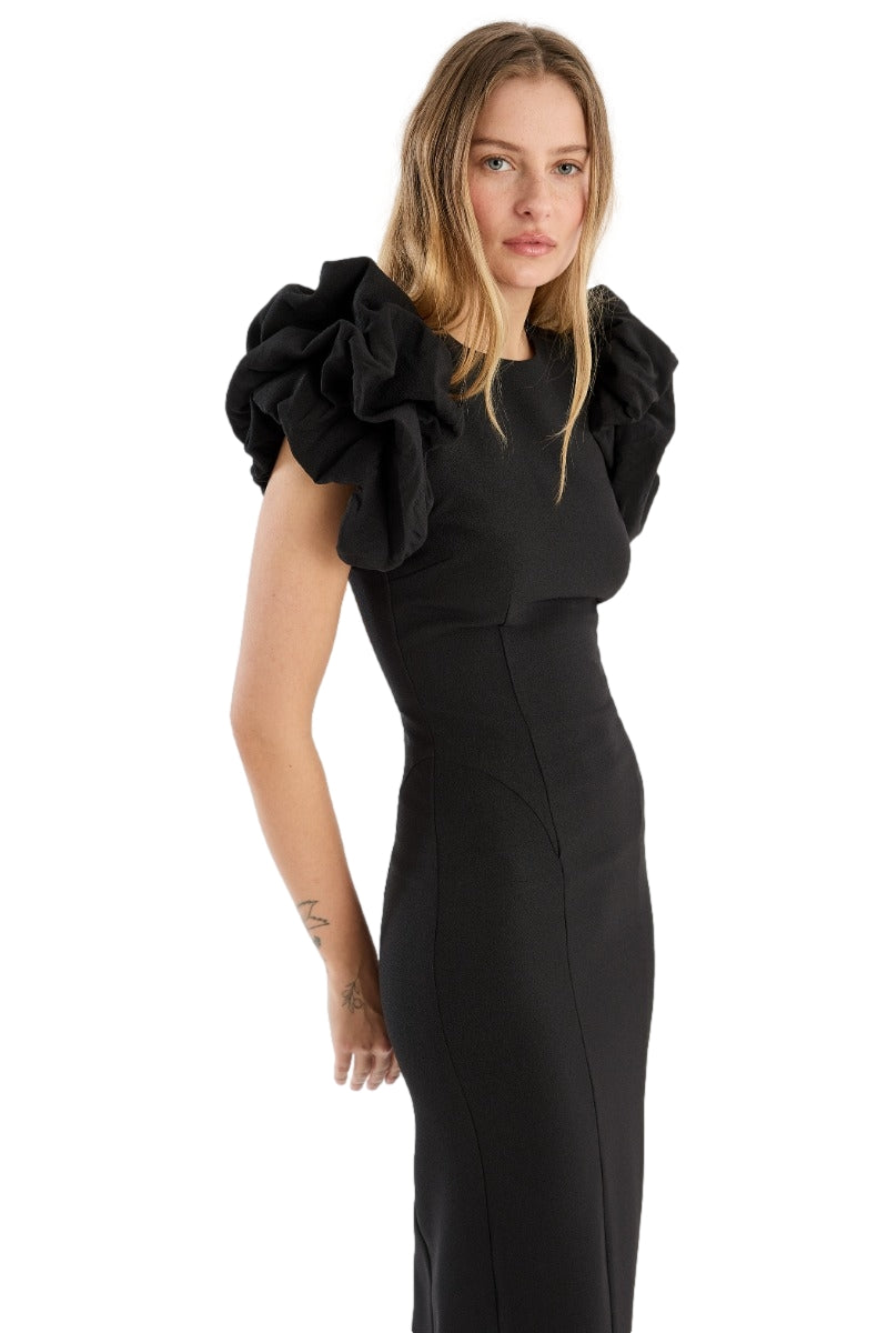 ROTATE Crepe Puffy Midi Dress Kjole Sort - modostore.no