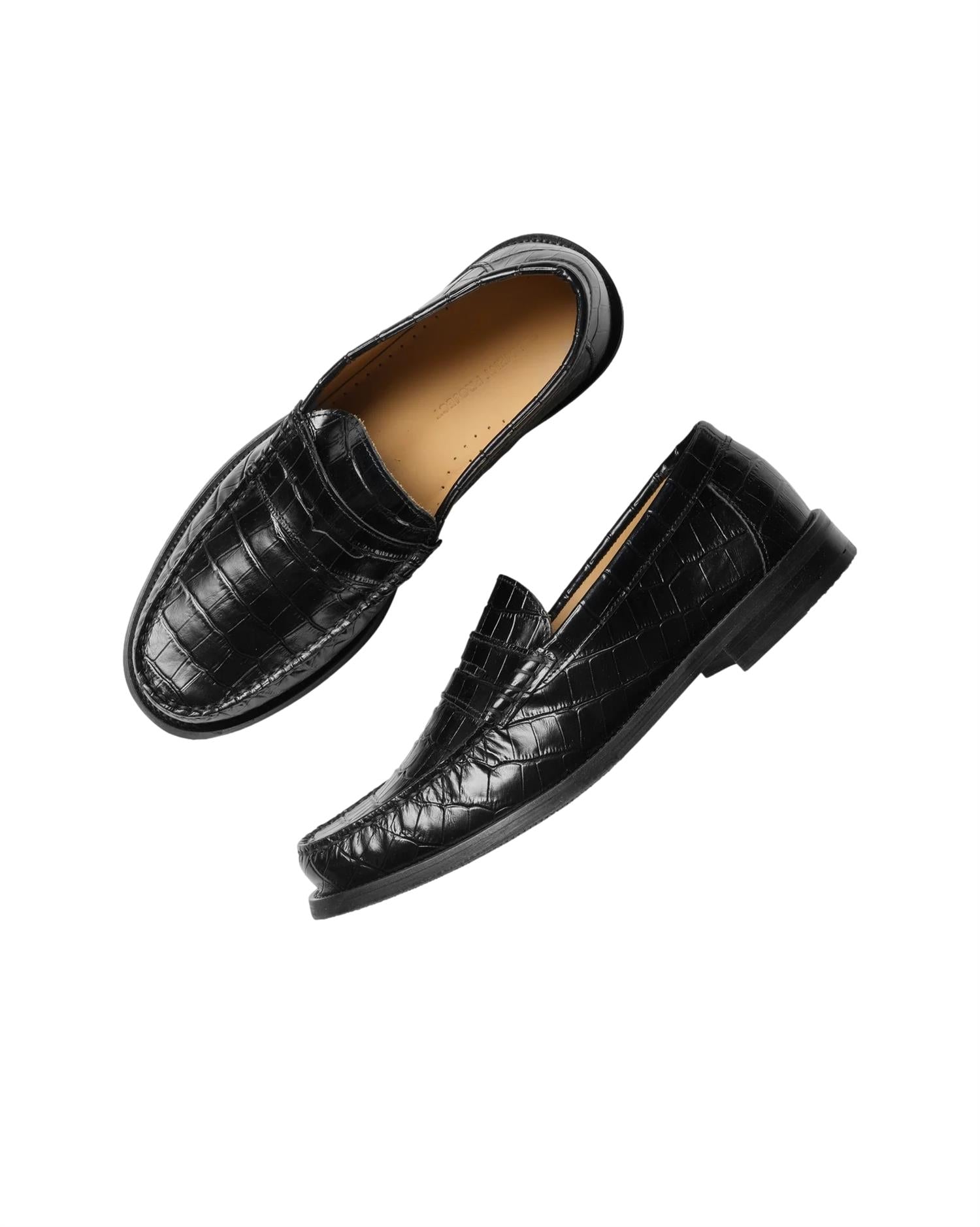 Garment Project Miles Penny Loafer - Black Croco Leather Sko Sort Mønster
