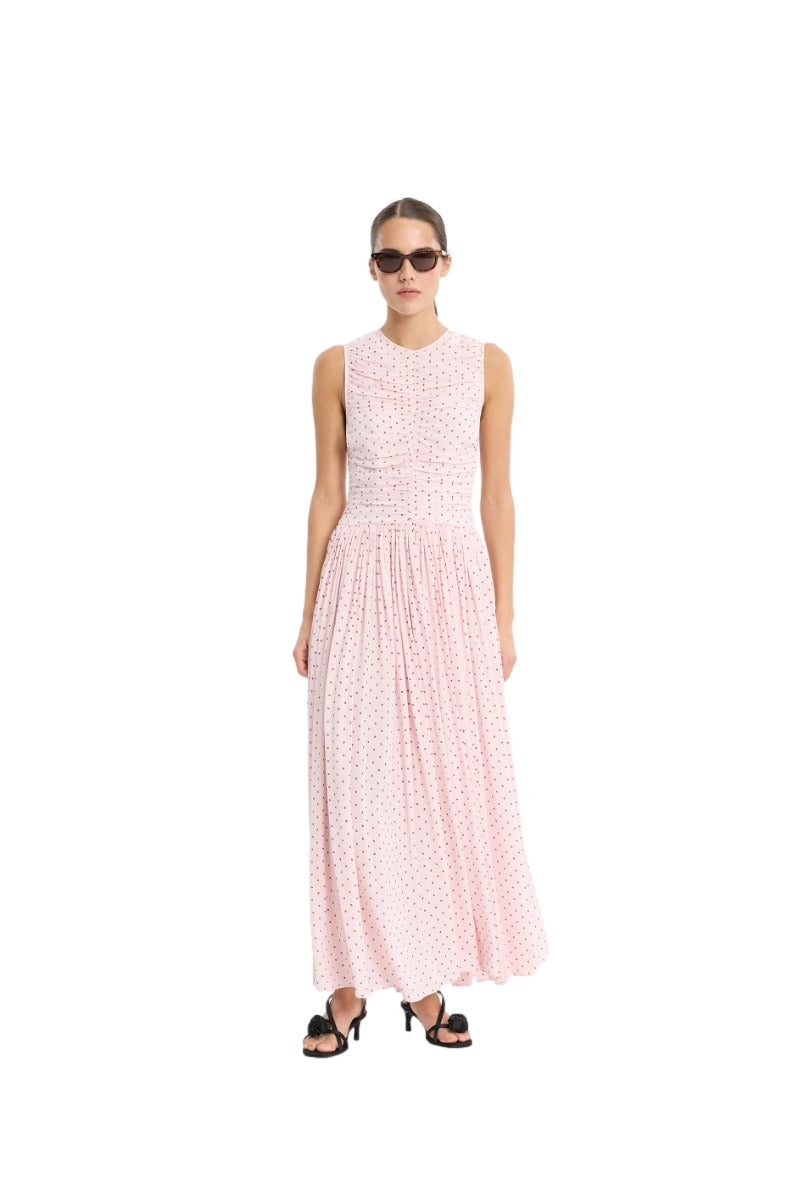 ROTATE NS Ruched Dress Kjole Rosa Mønster