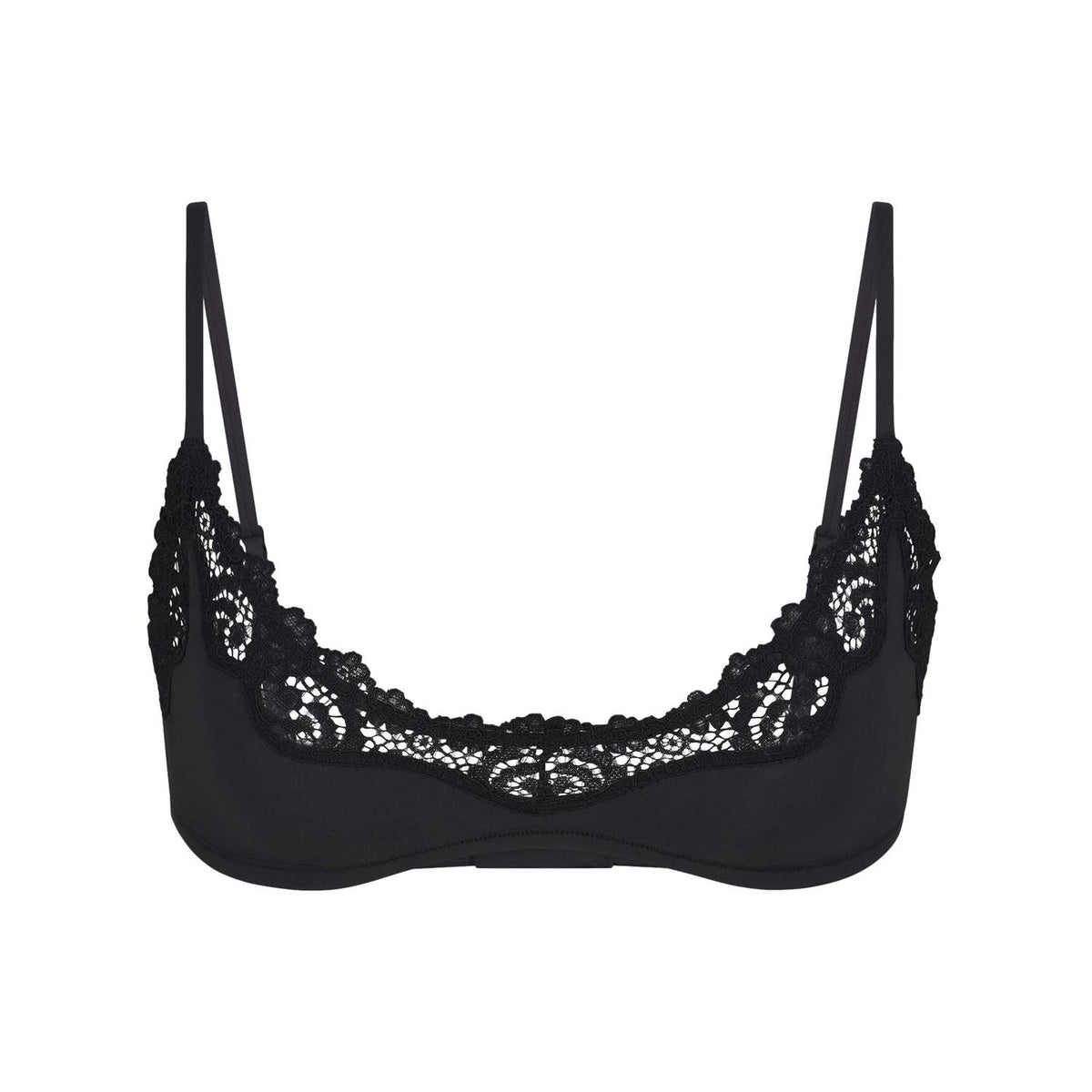 Sort SKIMS Fits Everybody Lace Scoop Bralette, myk og behagelig undertøysbøyle med blonder i elegant design.