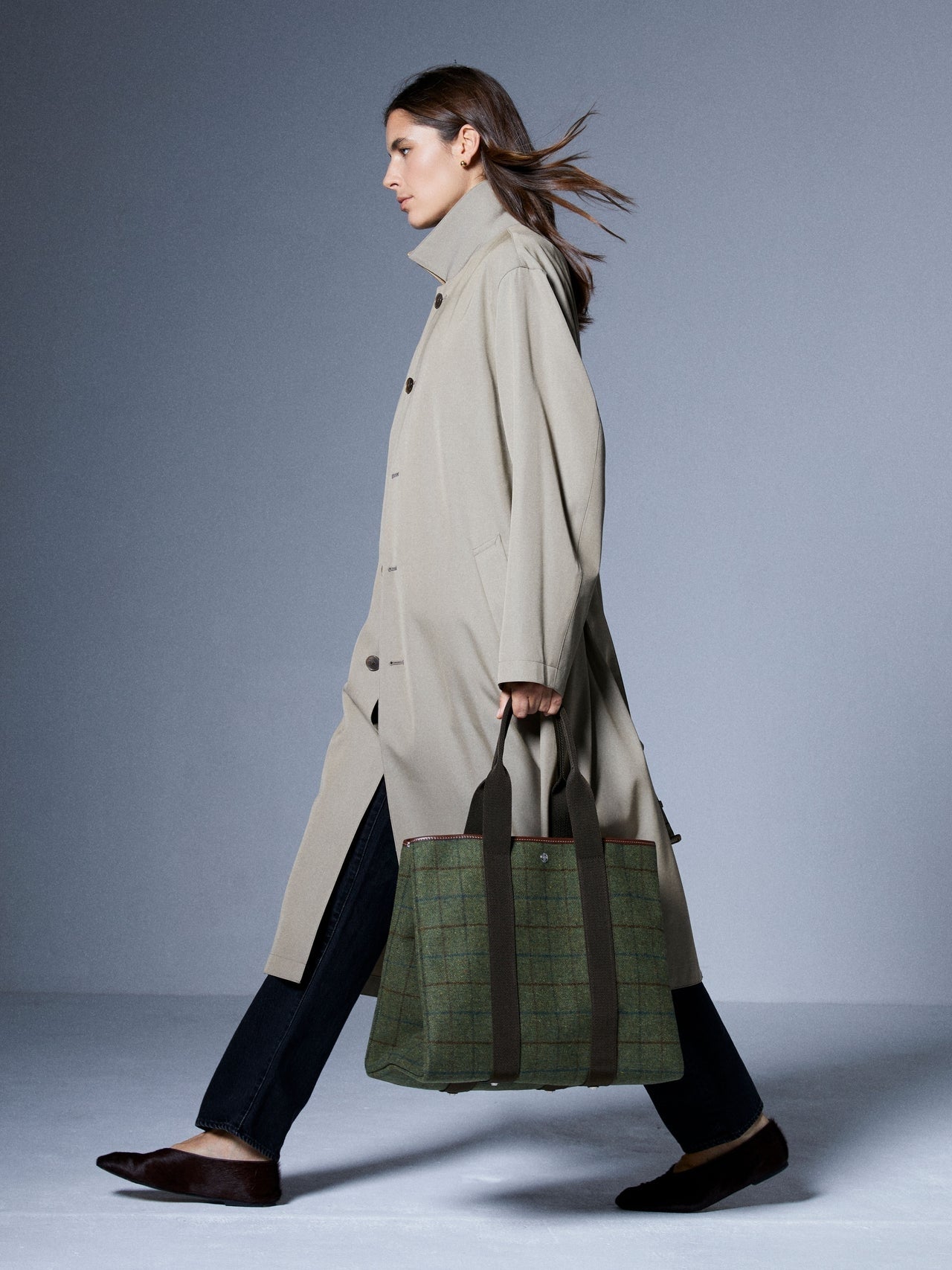 Rue de Verneuil Traversée L Hunting Tweed 02 Veske Khaki