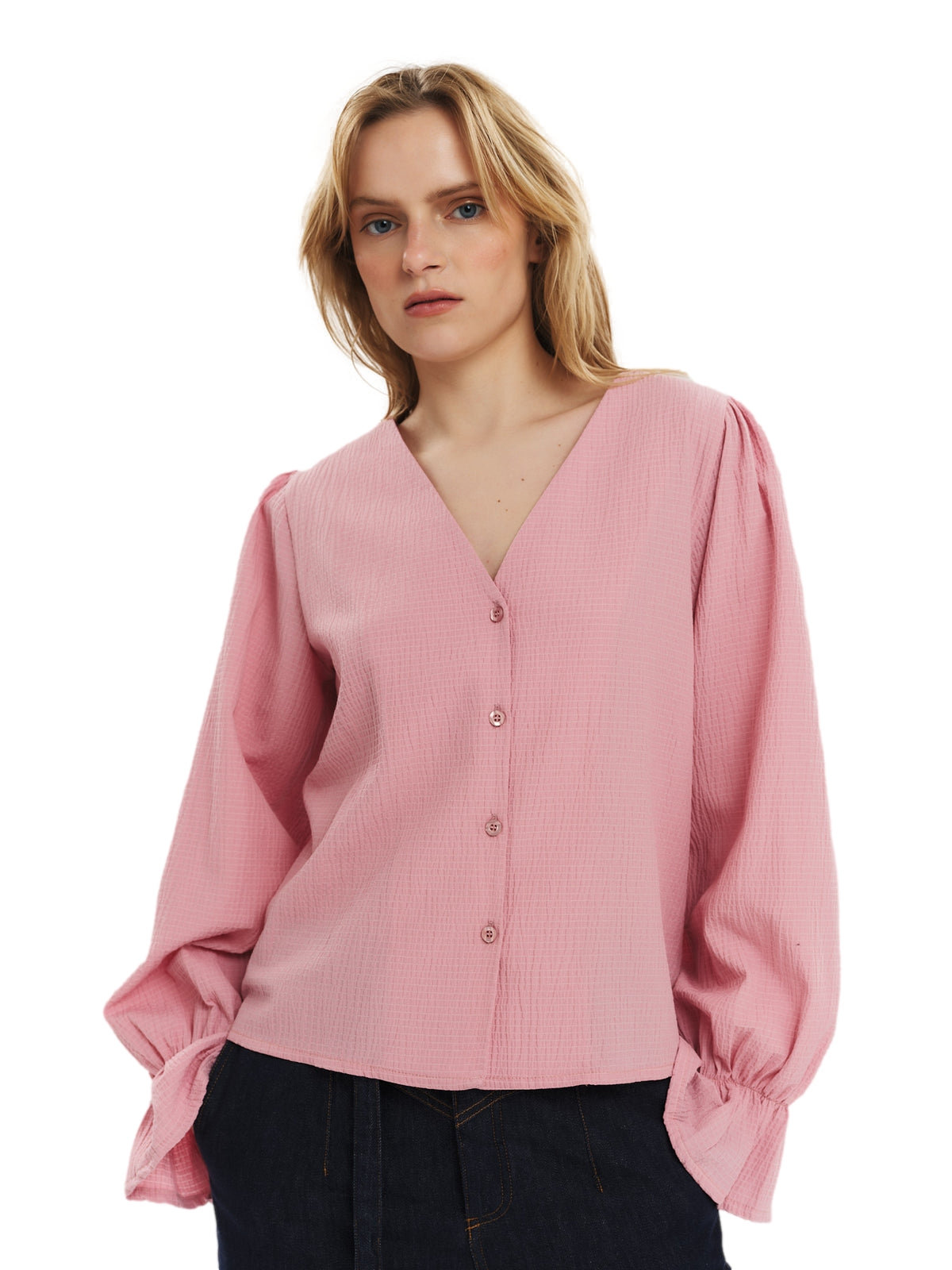 Once Untold Indiana LS Button Blouse Topp Rosa Striper
