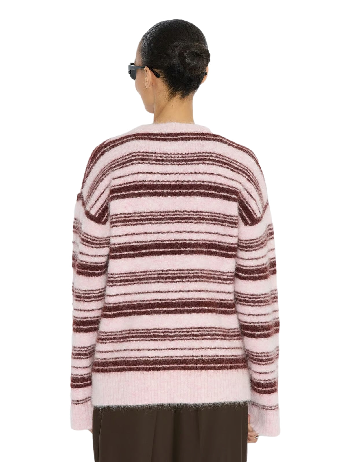 Holzweiler Fluffy Stripe Crew Genser Rosa Mønster - modostore.no