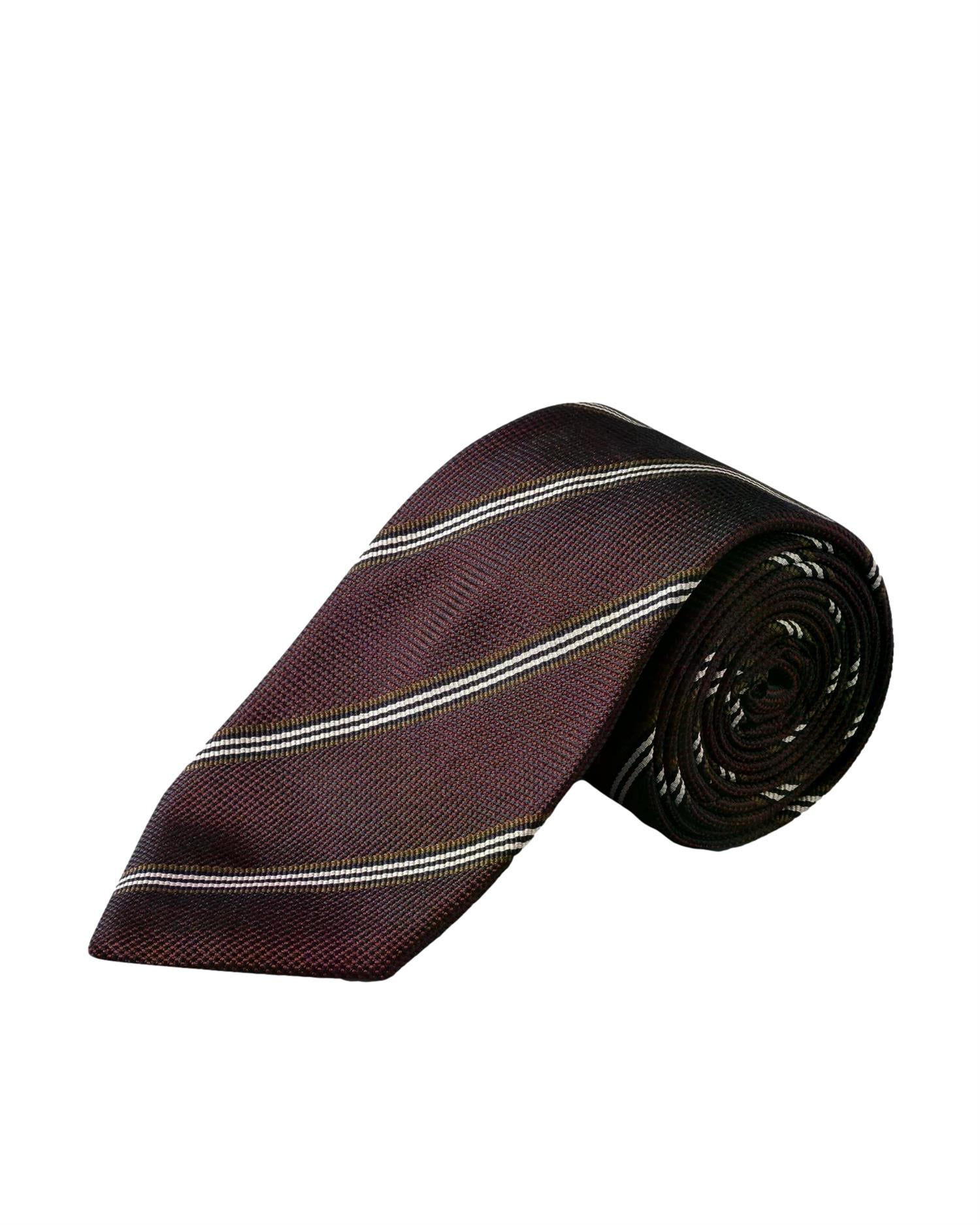 Eton Striped Woven Silk Tie Dark Red Slips Burgunder