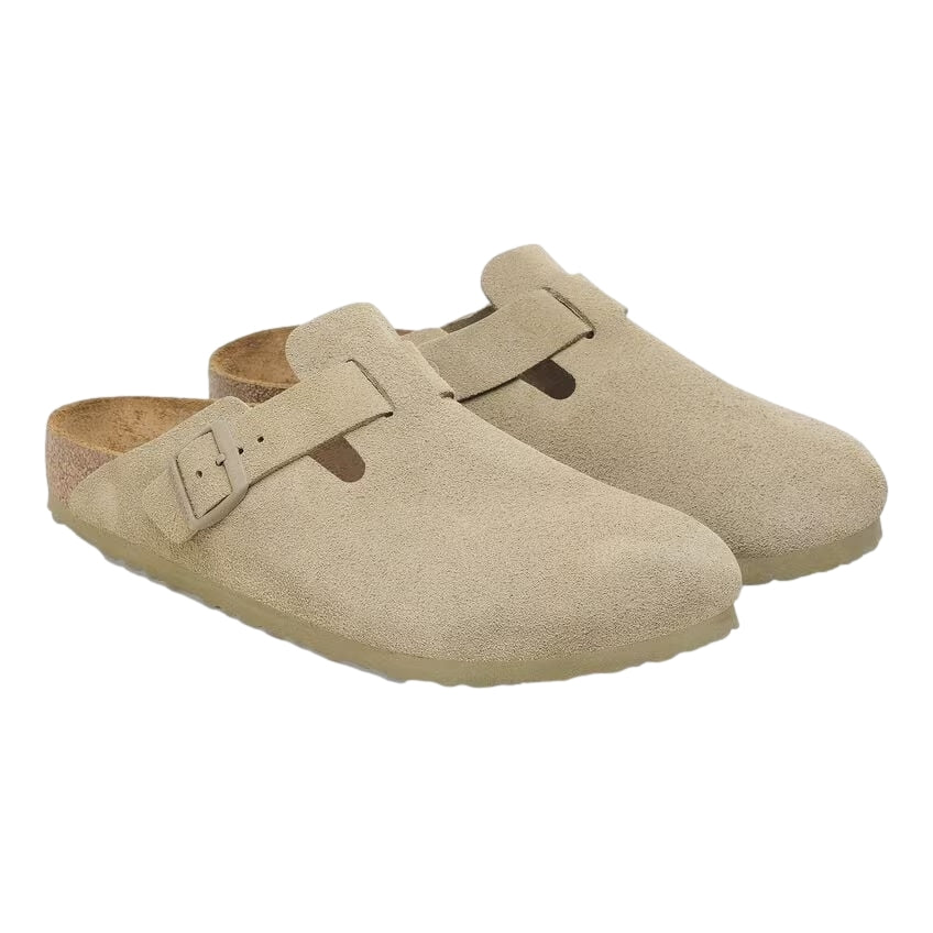 Birkenstock Boston Suede Leather Regular Faded Khaki Sko Khaki - modostore.no