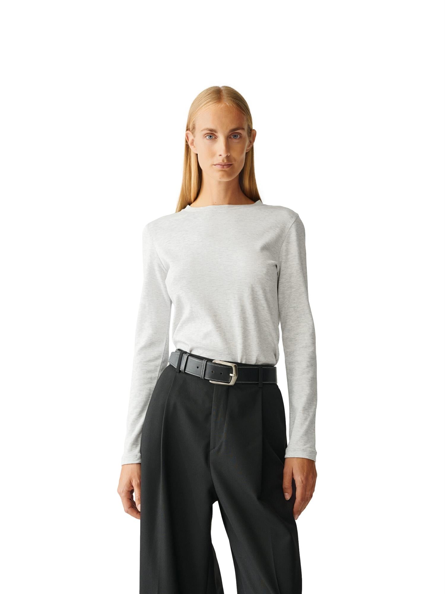 Julie Josephine Roundneck Cotton Jersey Longsleeve Genser Lys Grå Melert - modostore.no