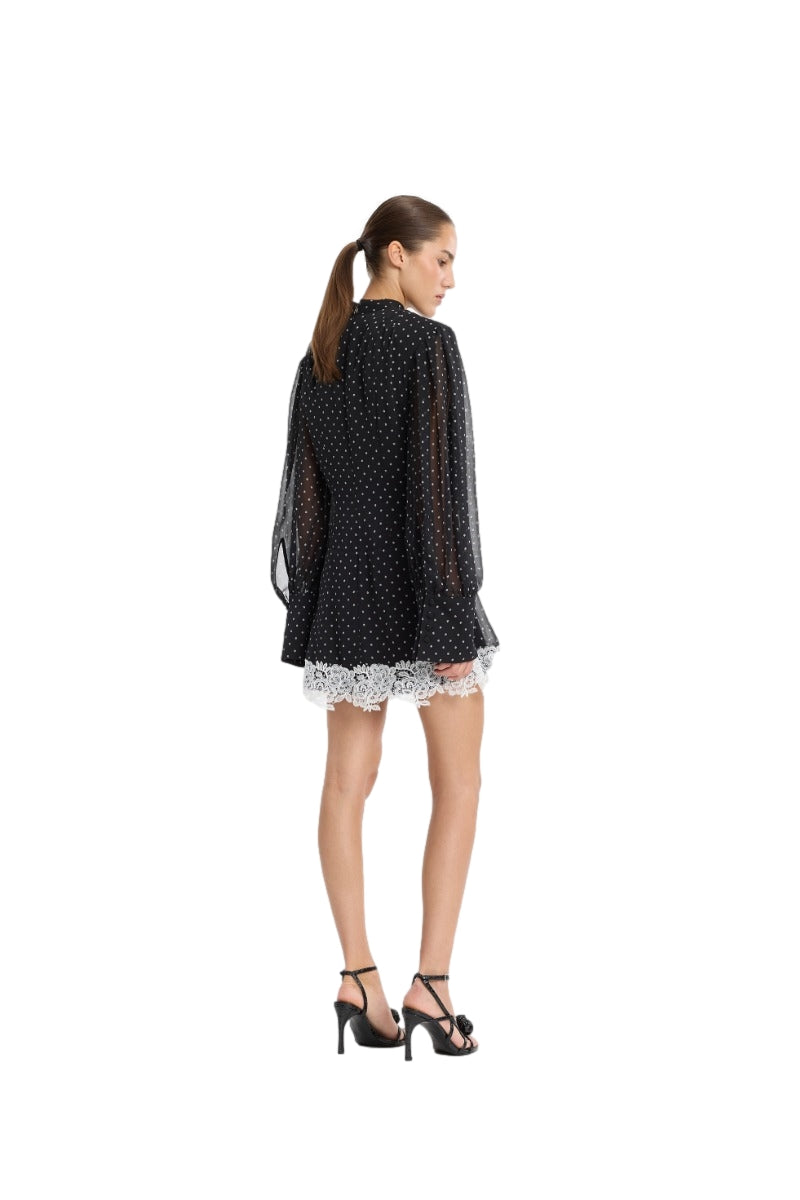 ROTATE Minidress LS Lace Kjole Sort Mønster