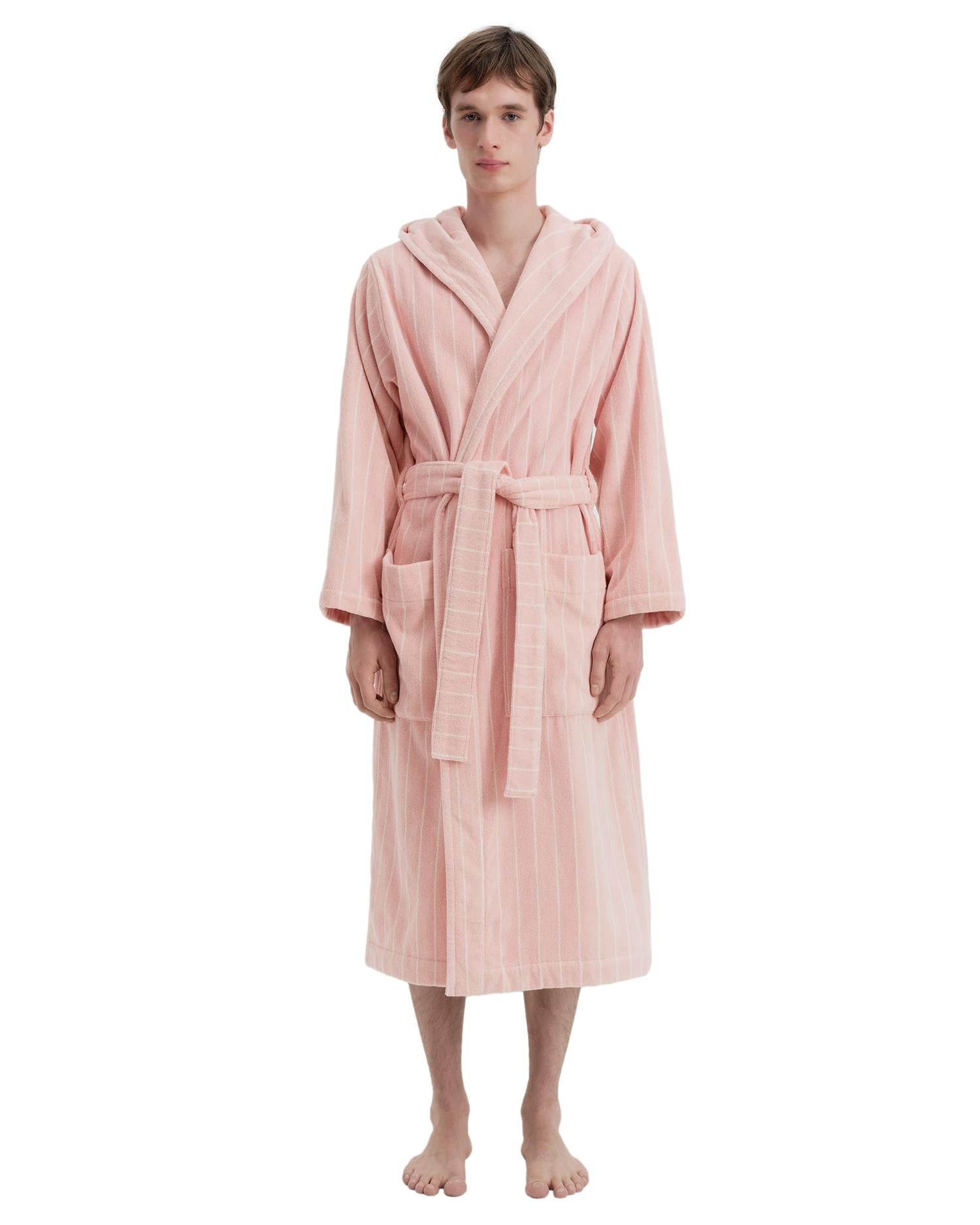 Tekla Hooded Bathrobe Shaded Pink Stripes Undertøy Morgenkåpe Stripet Rosa