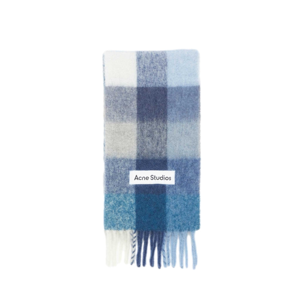 Acne Mohair Checked Scarf Skjerf Blå Mønster - modostore.no