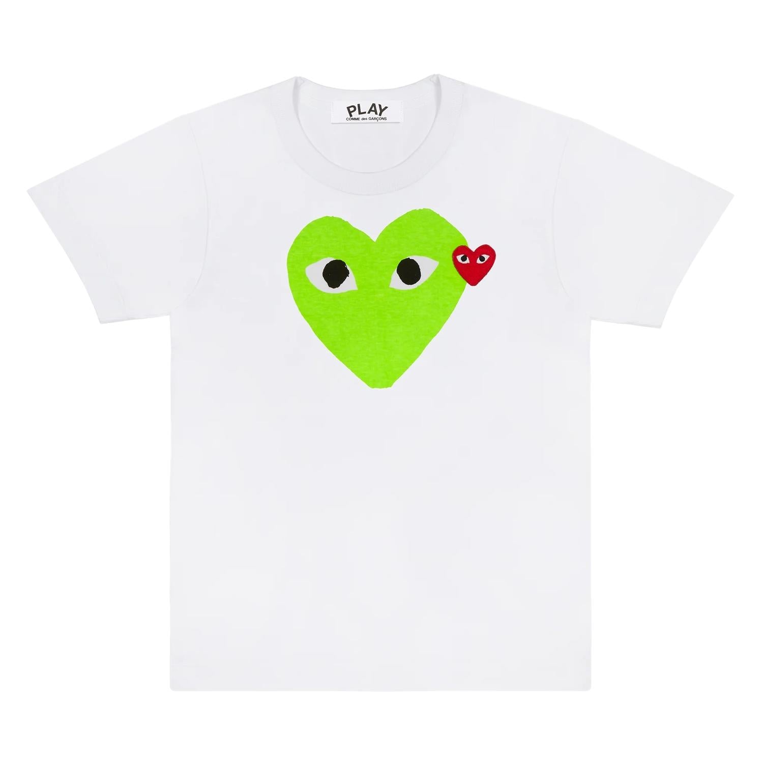 Comme des Garcons Play U T-shirt Red Emblem Knit T-shirt Hvit Og Grønn