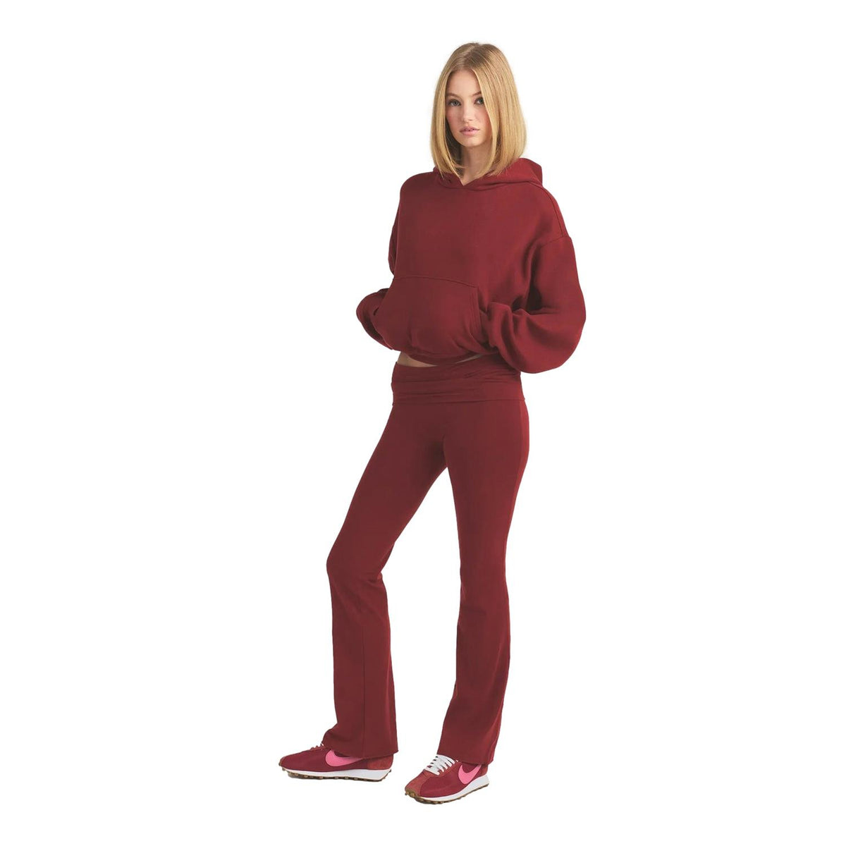 SKIMS Cotton Jersey Foldover Pant merlot bukse vist forfra