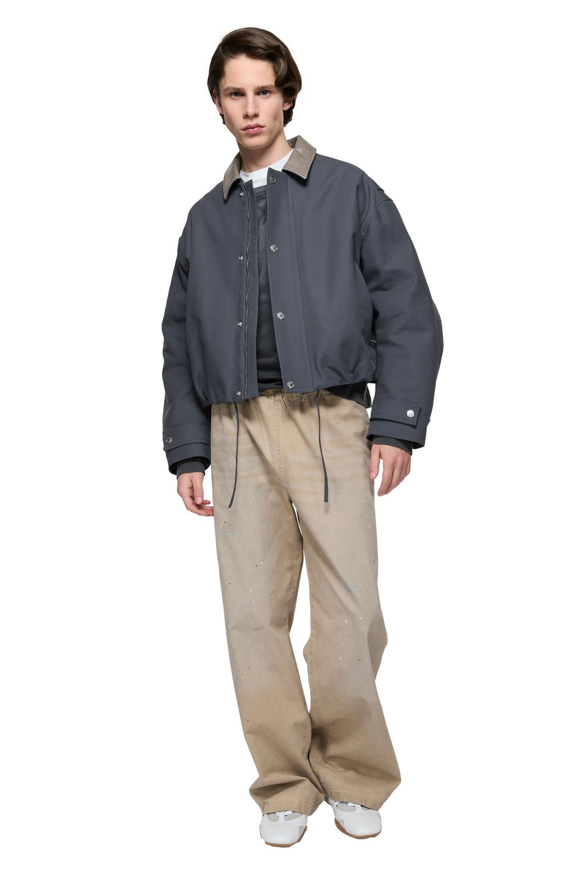 Acne Bomber Leather Collar Jakke Mørkegrå
