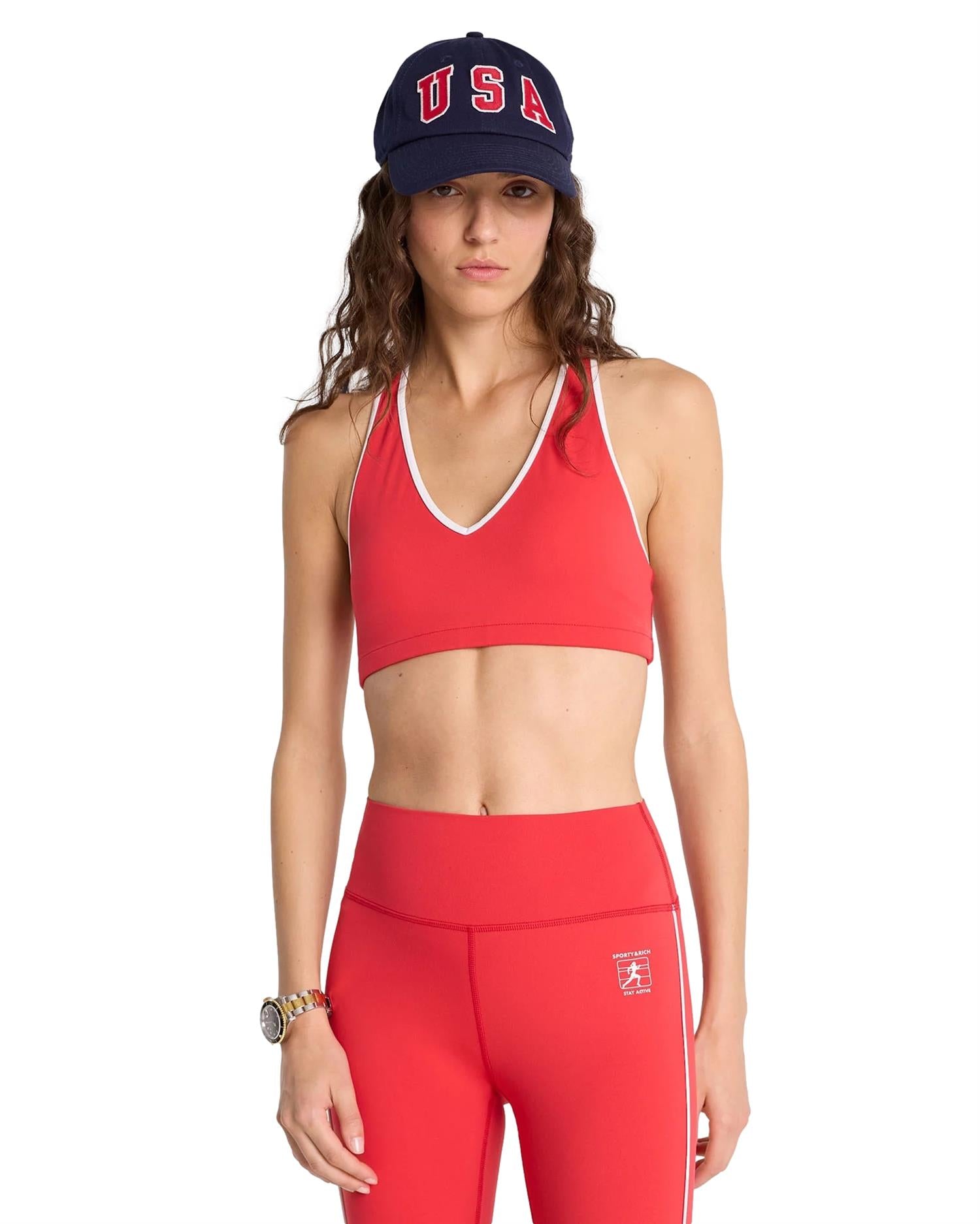 Sporty & Rich Runner Box V-Neck Sports Bra Topp Rød - modostore.no