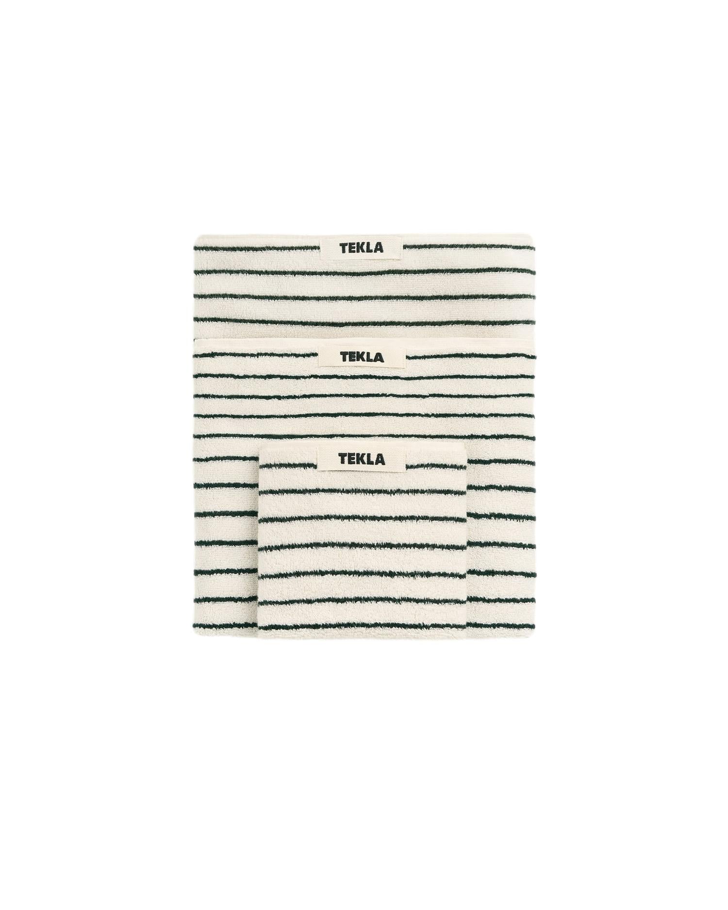 Tekla Terry Towel Washcloth (30x30cm) Racing Green Stripes Håndkle Hvit Og Grønn