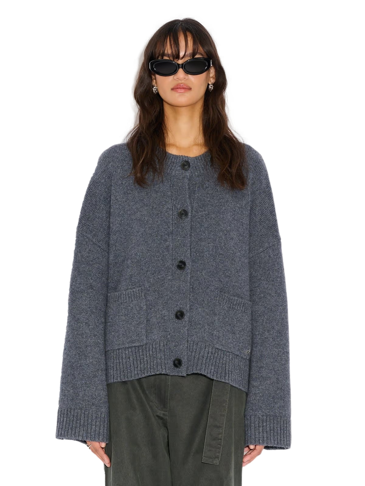 Holzweiler W Wool Wide Cardigan Cardigan Mørk Blå Melert - modostore.no