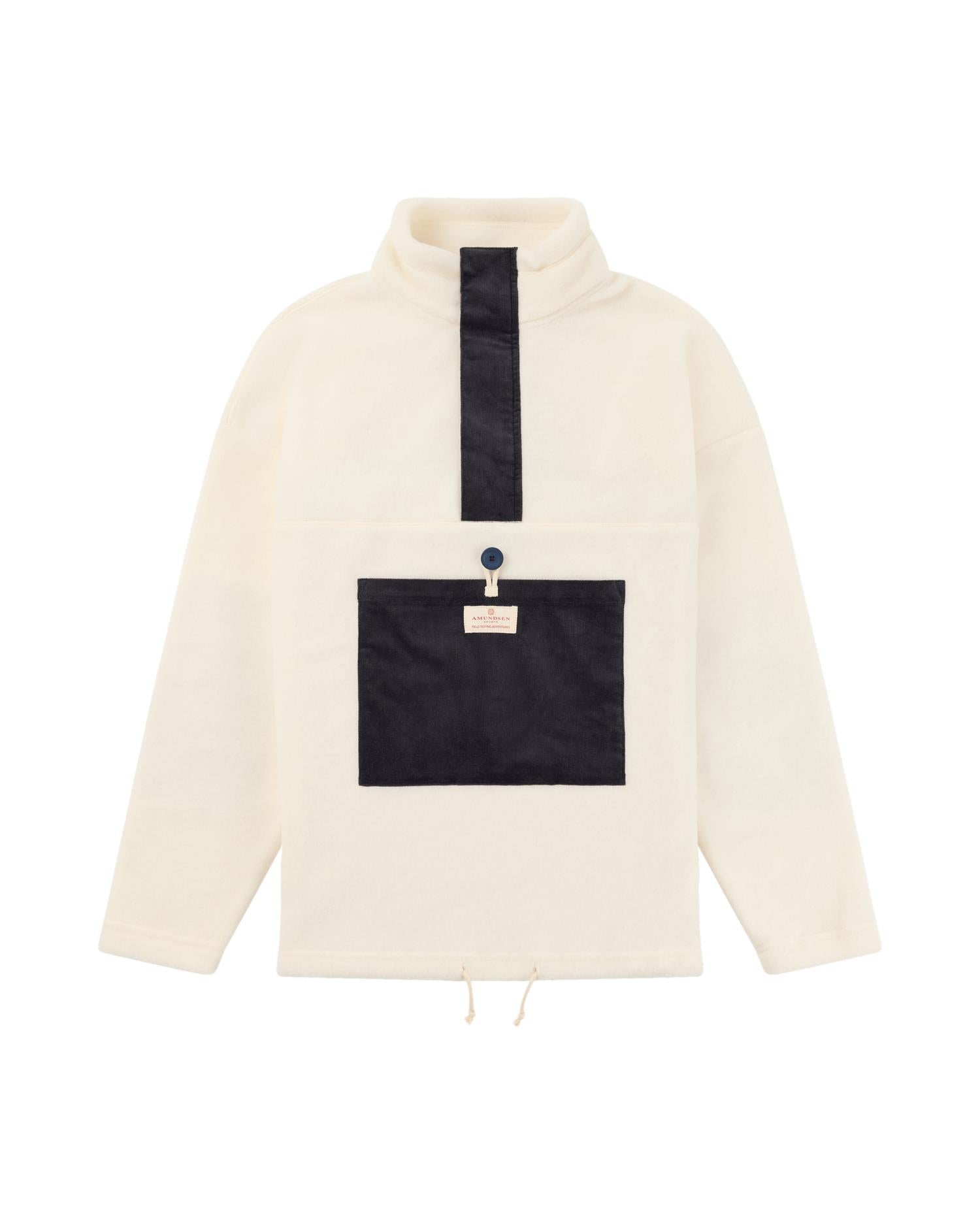Amundsen V-Bond Cord Fleece Mens Genser Hvit Og Mørkeblå