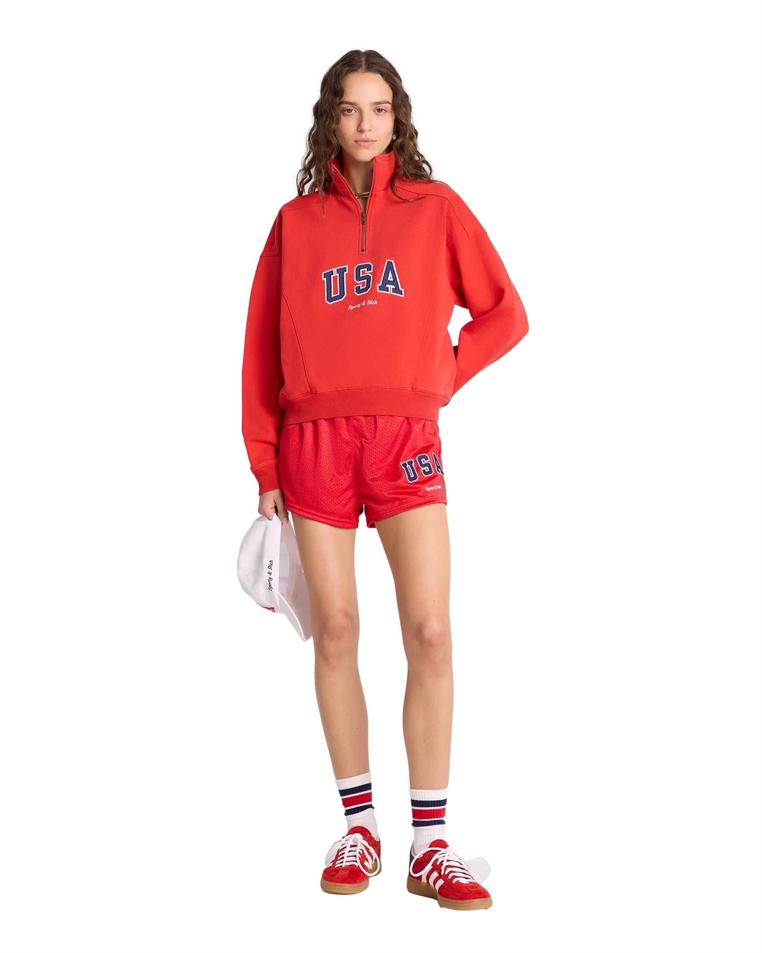 Sporty & Rich USA Quarter Zip Genser Rød - modostore.no