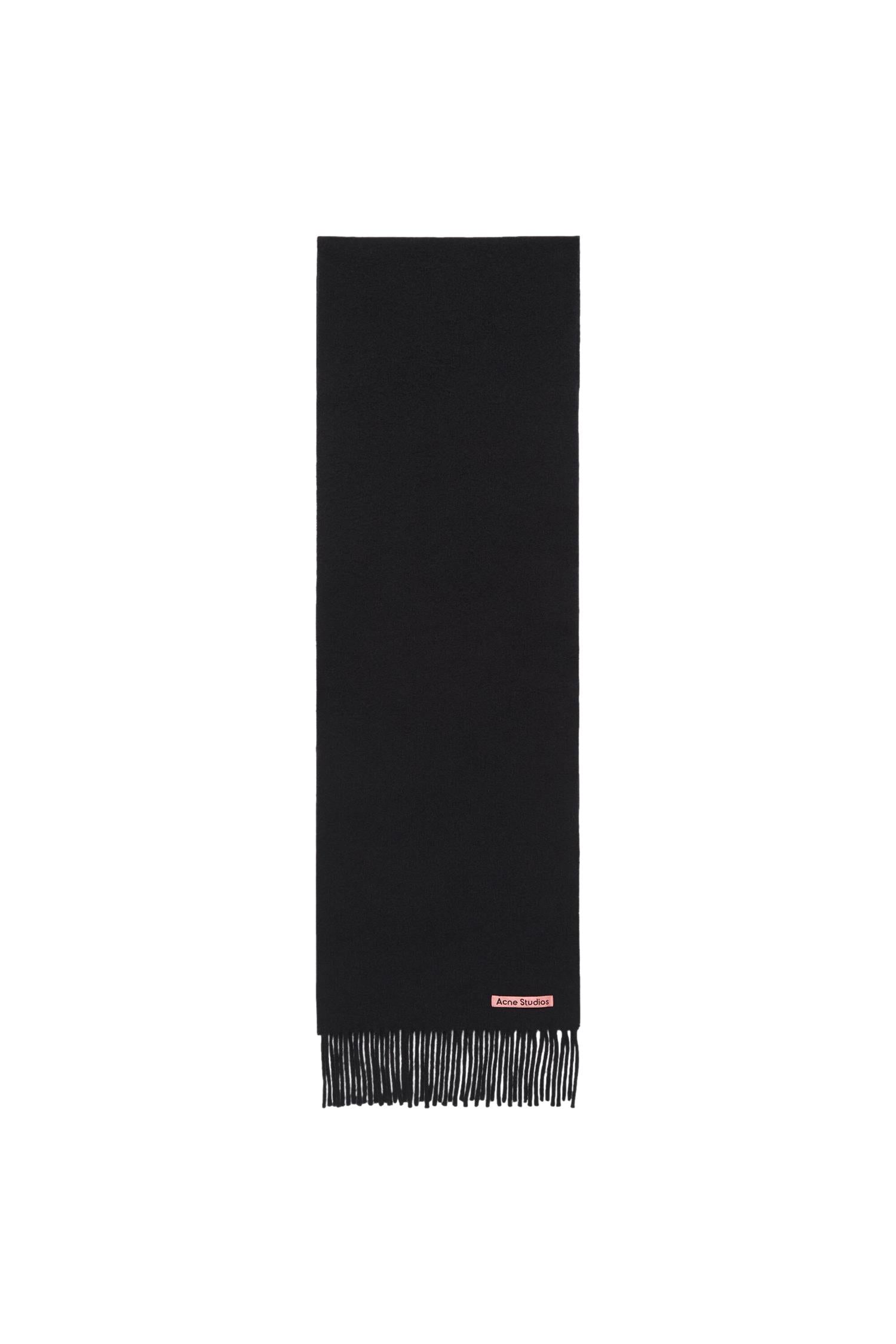Acne Fringe Wool Scarf - Skinny Skjerf Sort