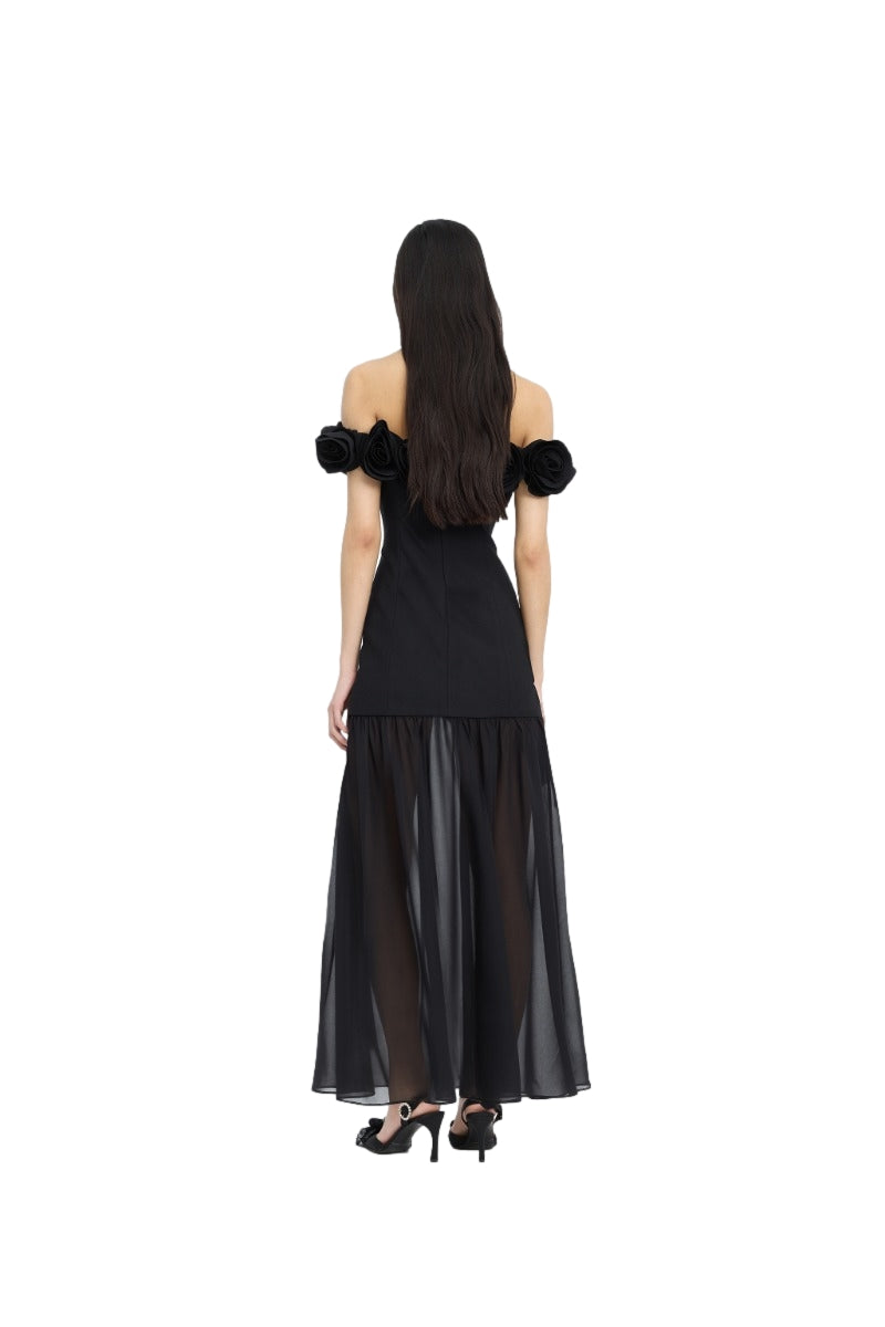 ROTATE Crepe Maxi Flower Dress Kjole Sort