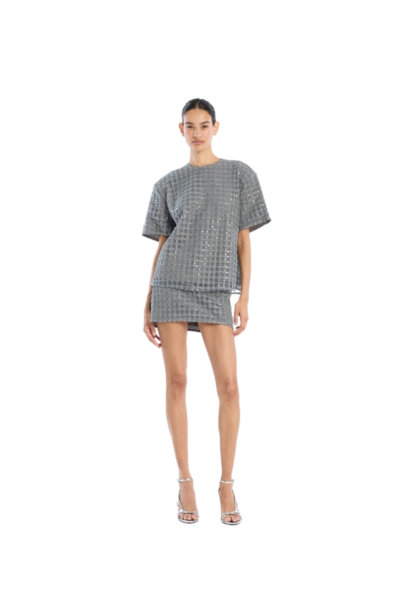 ROTATE Beaded Oversized Top Topp Grå