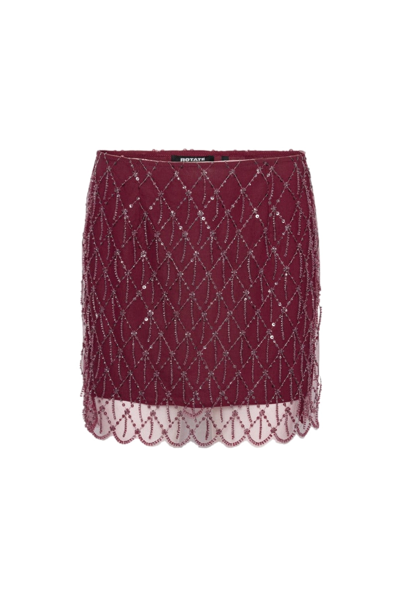 ROTATE Sequins Mini Skirt Skjørt Burgunder