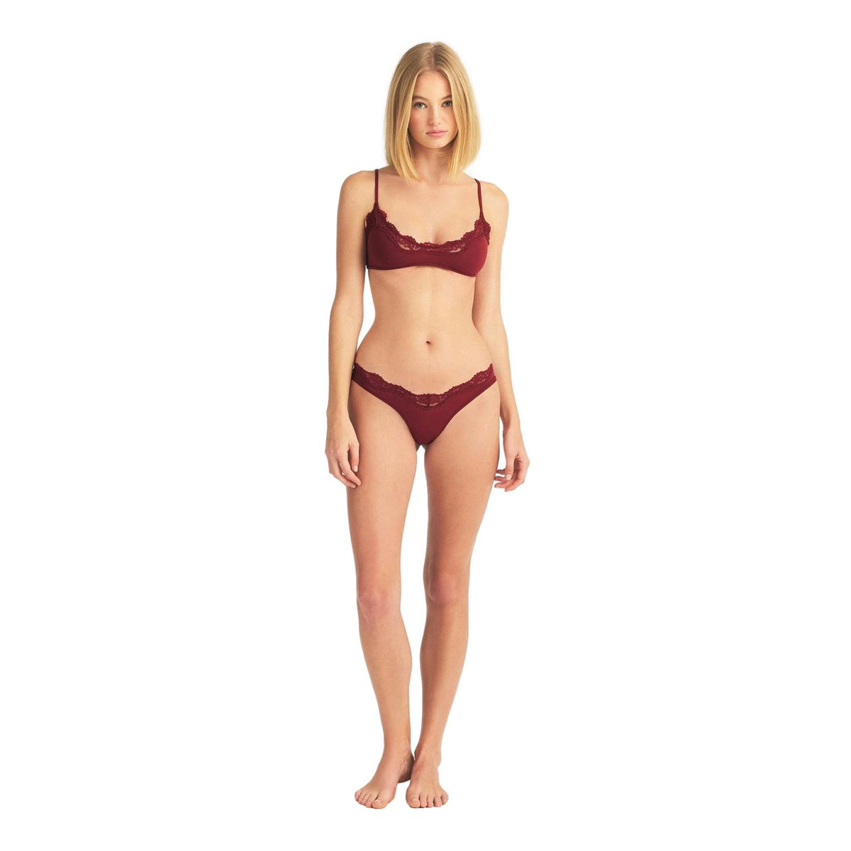 SKIMS Fits Everybody Lace Dipped Thong Merlot Undertøy Vinrød