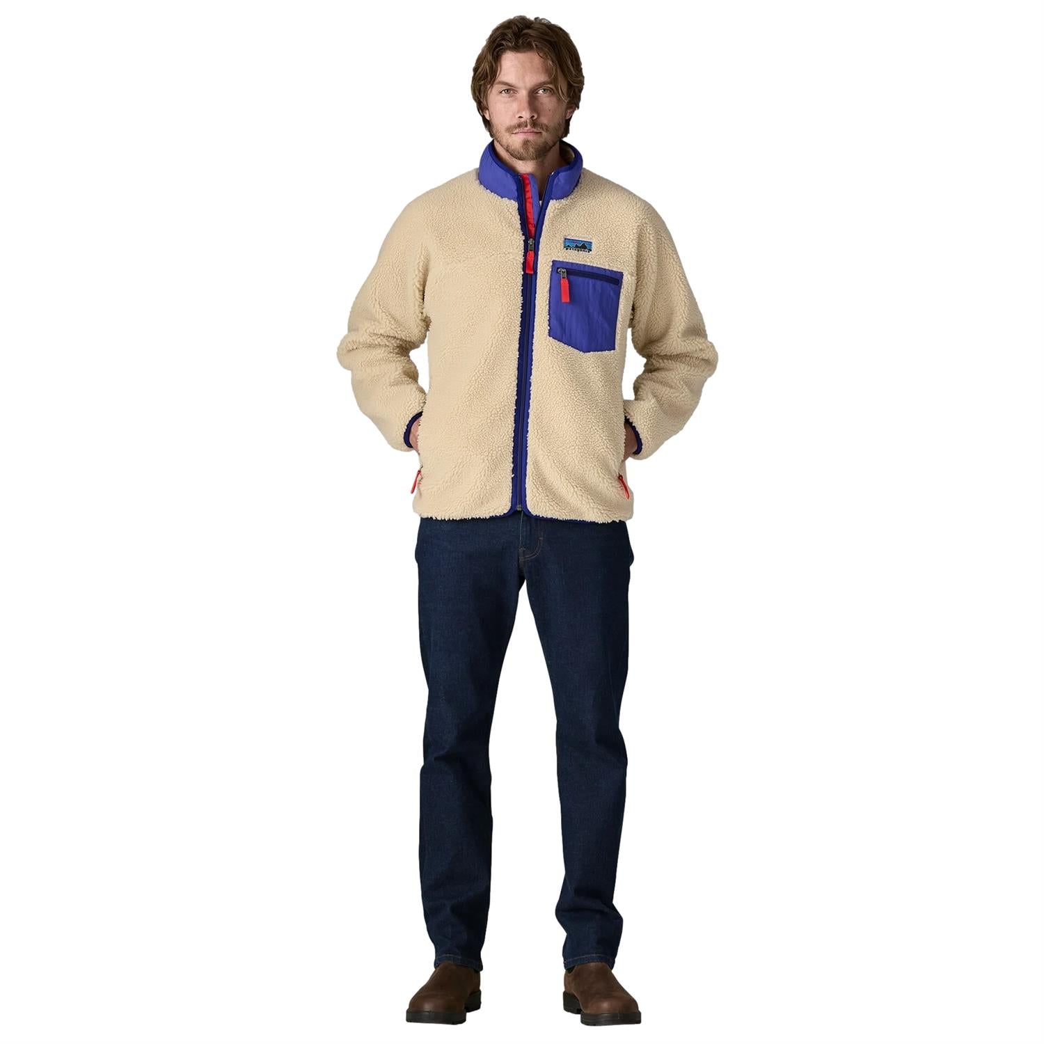 Patagonia M Classic Retro-X Jkt Jakke Beige Og Blå