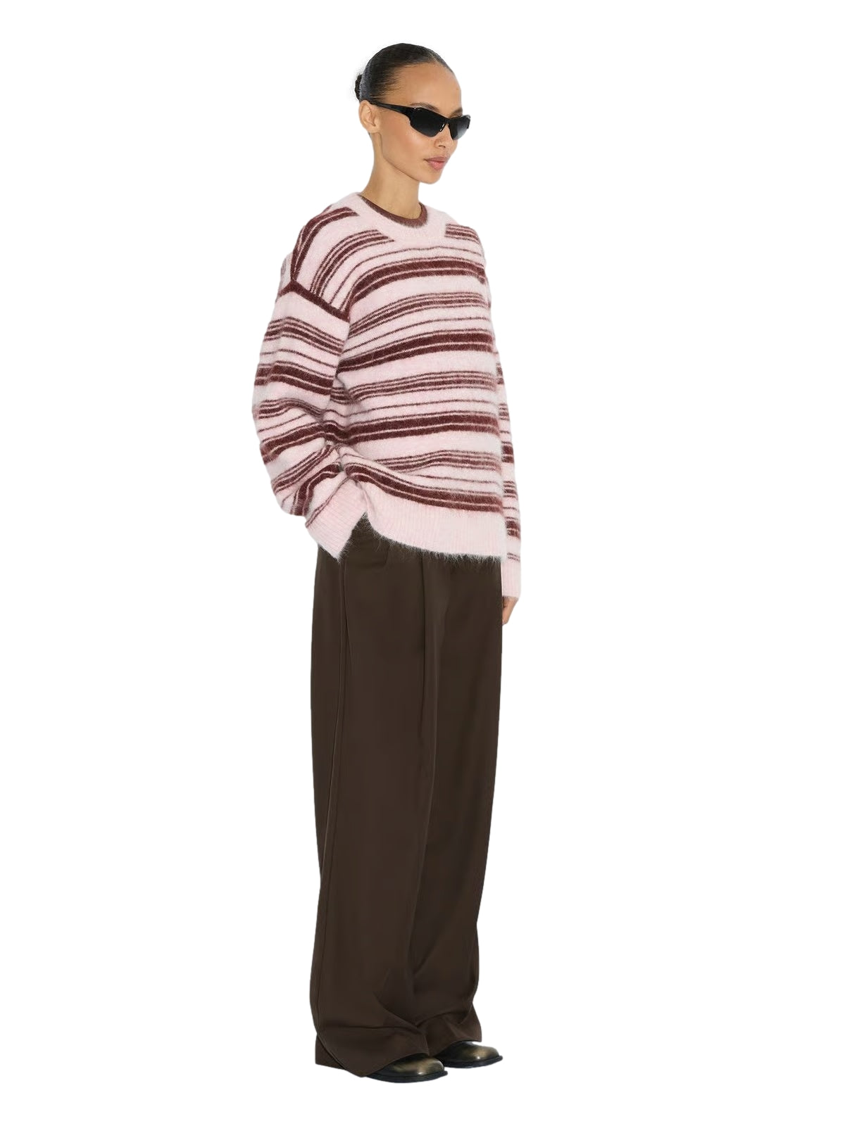 Holzweiler Fluffy Stripe Crew Genser Rosa Mønster - modostore.no