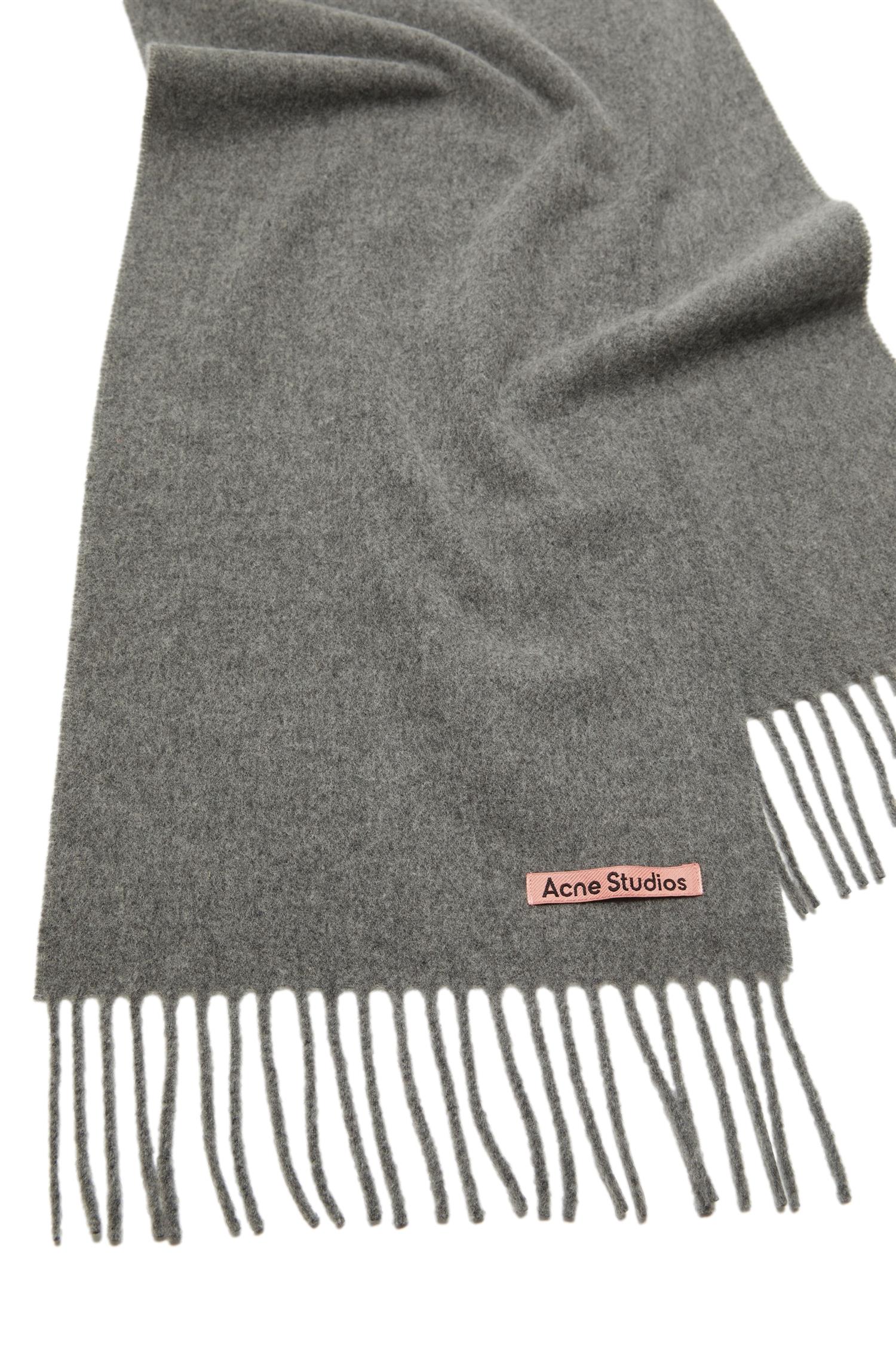 Acne Fringe Wool Scarf - Skinny Skjerf Grå