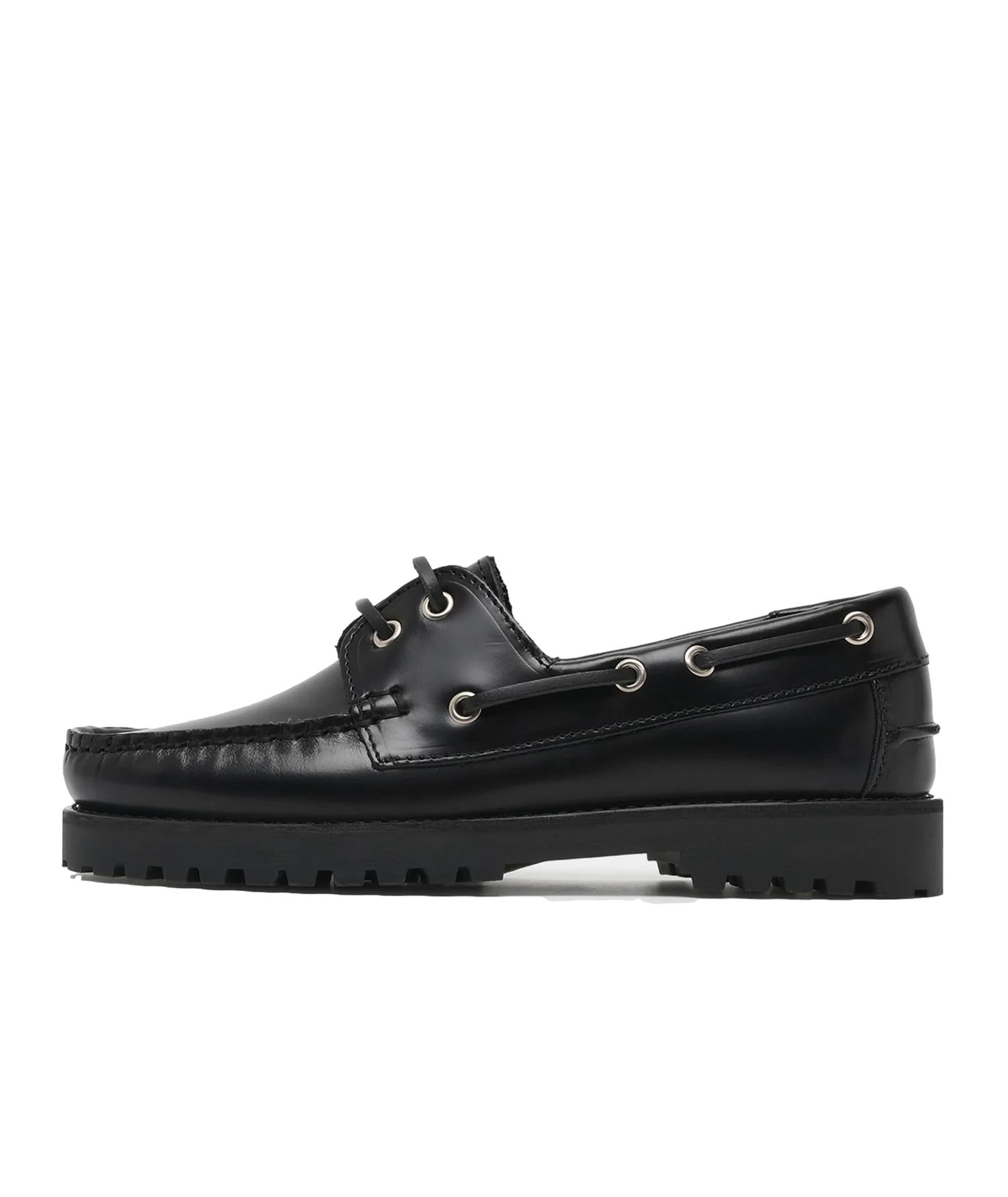 Garment Project Ollie Boat Shoe - Black Polido Leather Sko Blank Sort