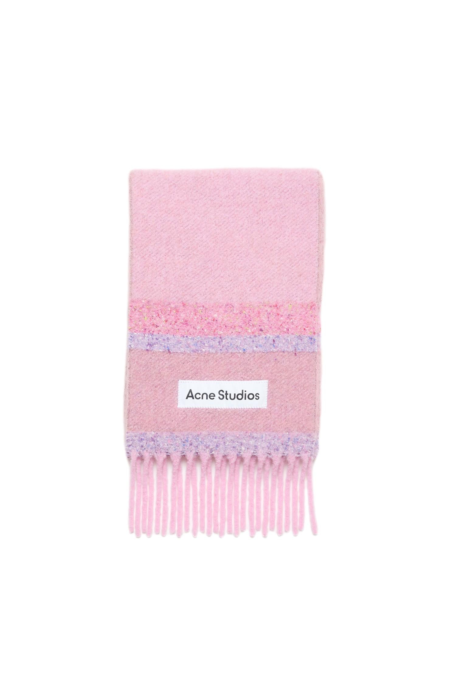 Acne Fringed Scarf Logo Skjerf Rosa Mønster