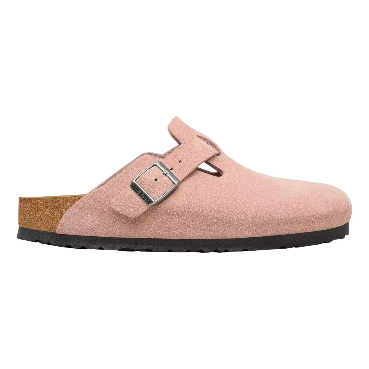 Birkenstock Boston suedesko i smal passform i lyserosa med rosa farge, komfortable og stilfulle damesko.