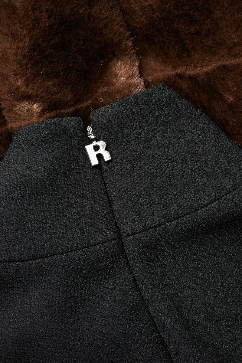 ROTATE LS Faux Fur Trim Dress Kjole Sort