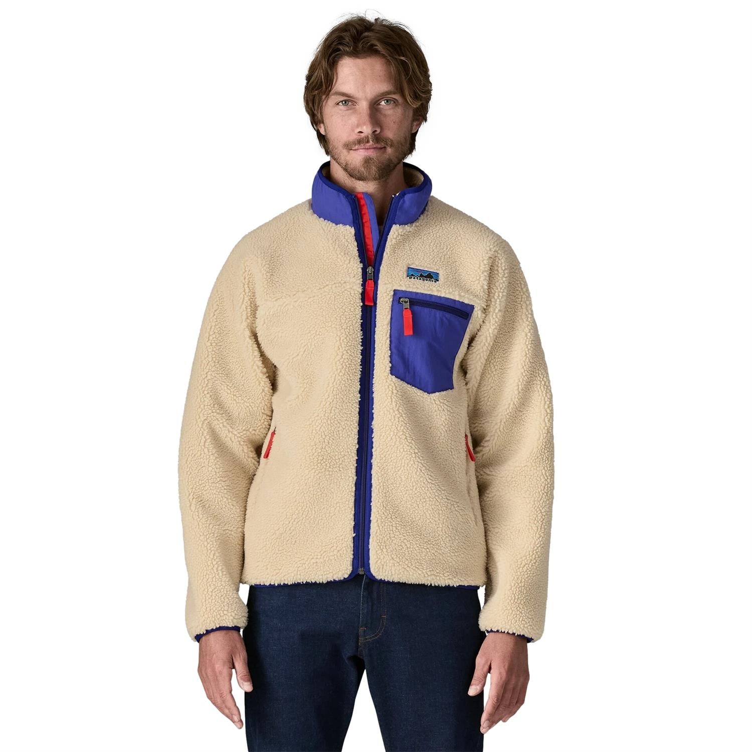 Patagonia M Classic Retro-X Jkt Jakke Beige Og Blå