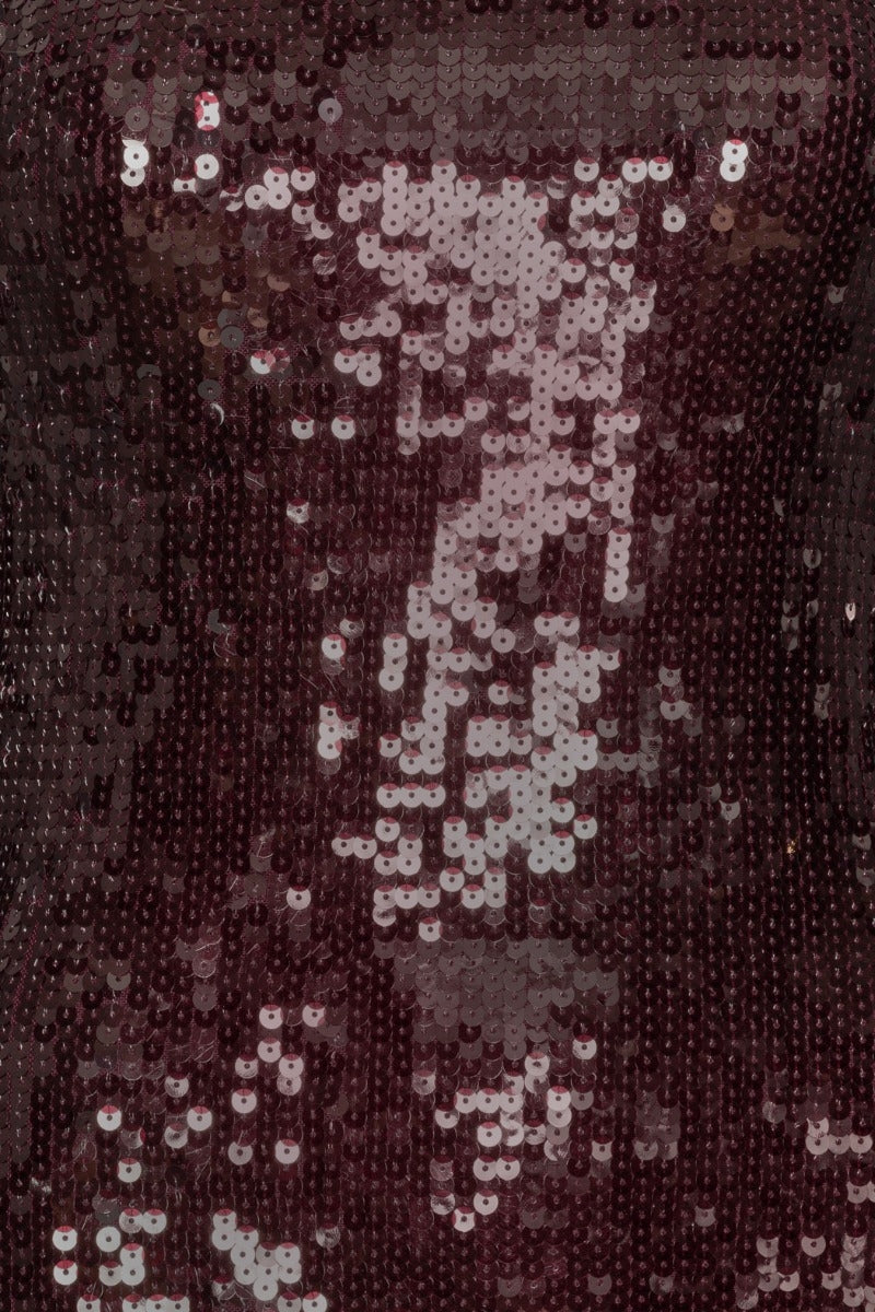 ROTATE Sequins Ls Mini Dress Kjole Burgunder - modostore.no