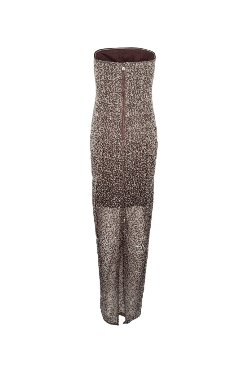 ROTATE Beaded Midi Tube Dress Kjole Brun - modostore.no