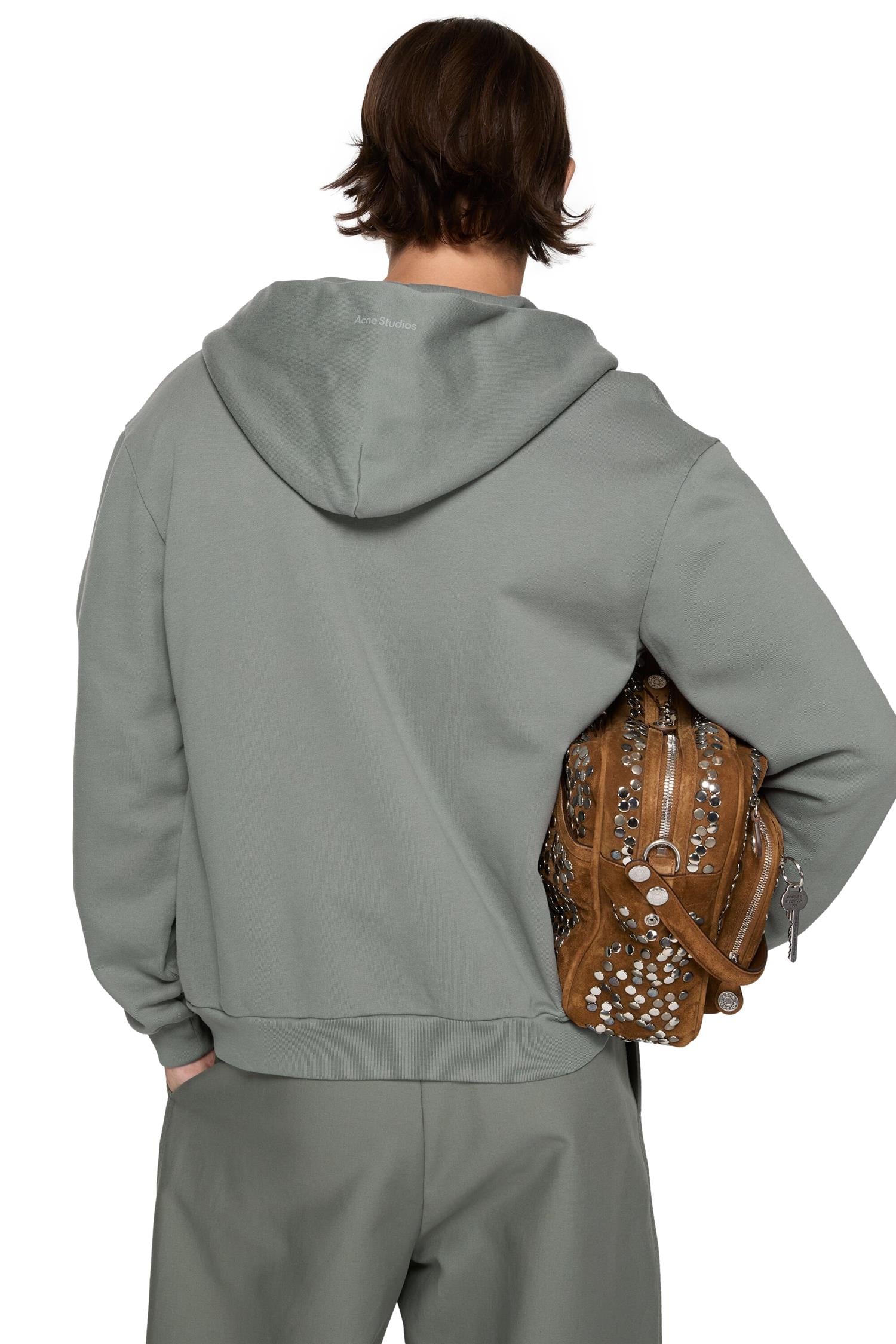 Acne Face Logo Zip-Up Hoodie Hettejakke Gråblå - modostore.no
