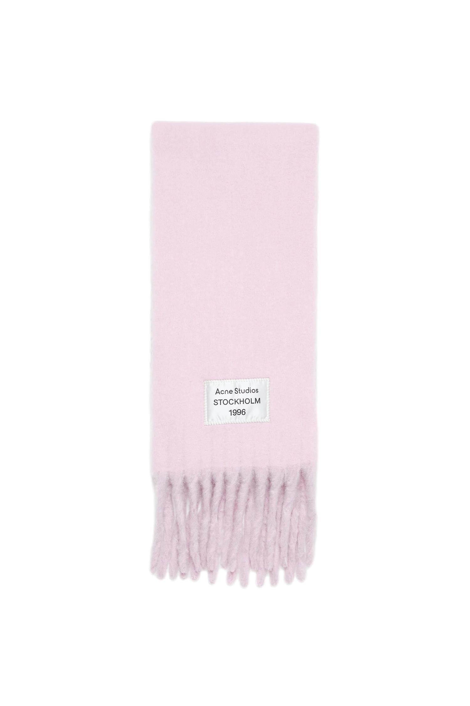 Acne Fringed Scarf Logo Skjerf Rosa - modostore.no