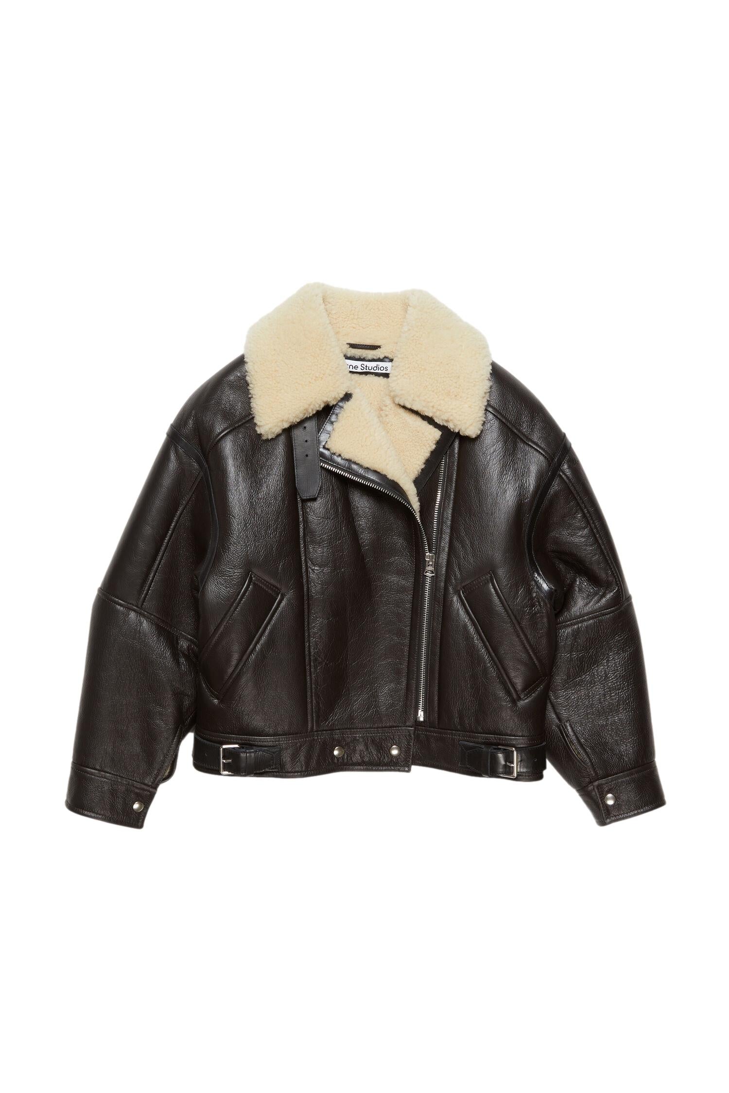Acne Leather Shearling Jacket Jakke Brun/Beige - modostore.no