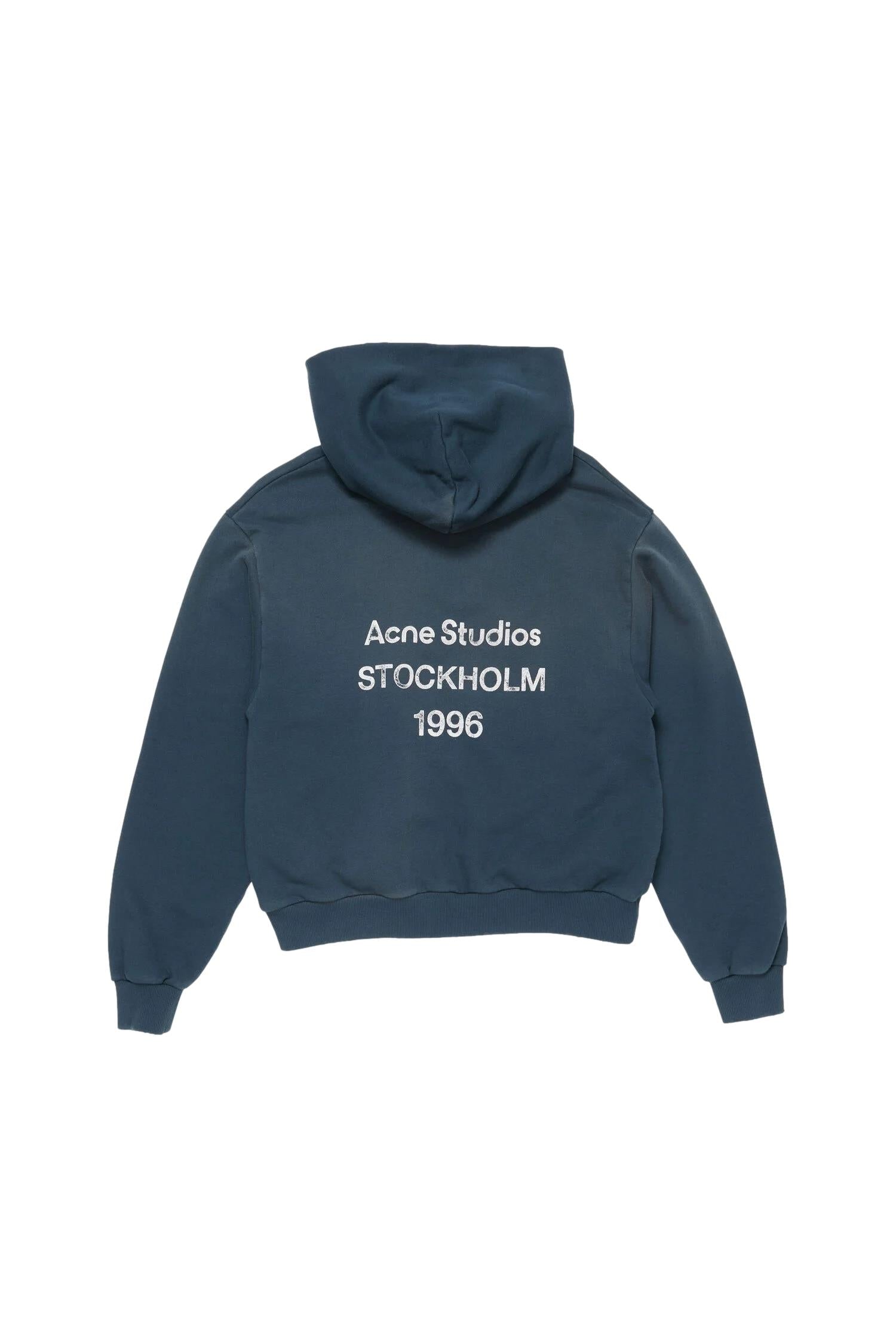 Acne Logo Hooded Sweater Hettegenser Mørkeblå - modostore.no