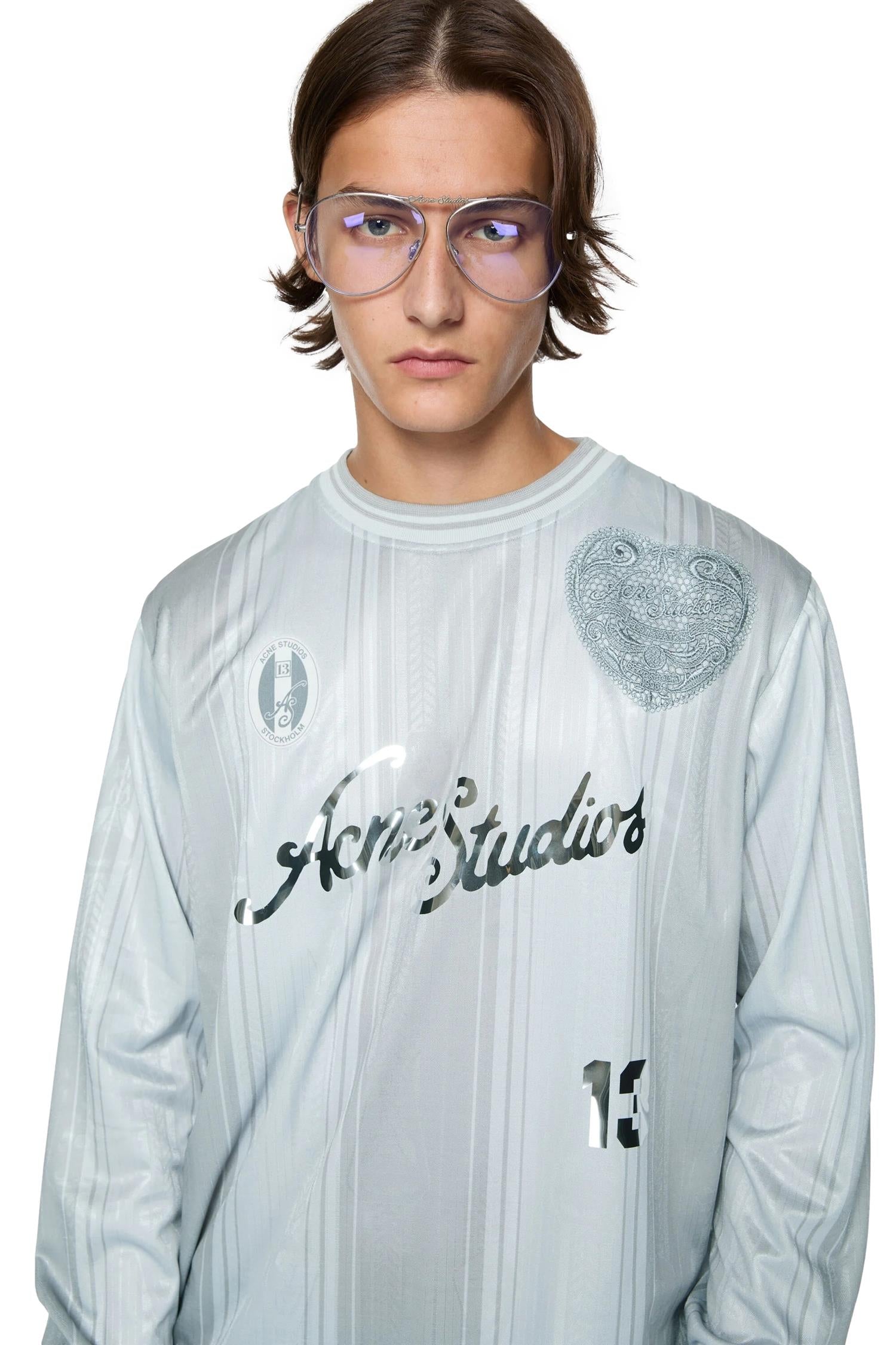 Acne Logo Sports Jersey Longsleeve Grå Mønster - modostore.no