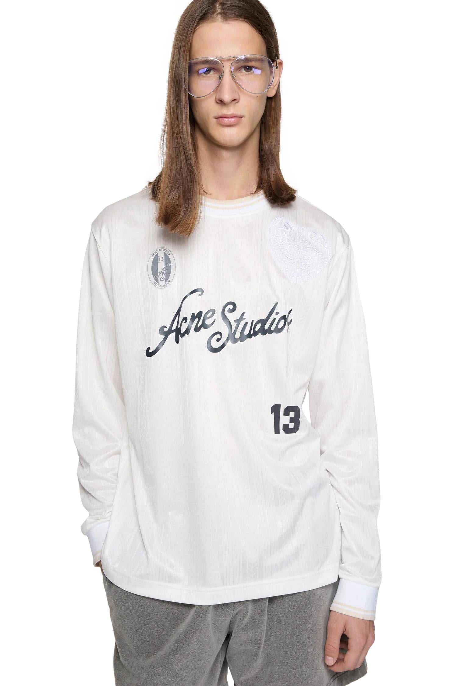 Acne Logo Sports Jersey Longsleeve Hvit Mønster - modostore.no