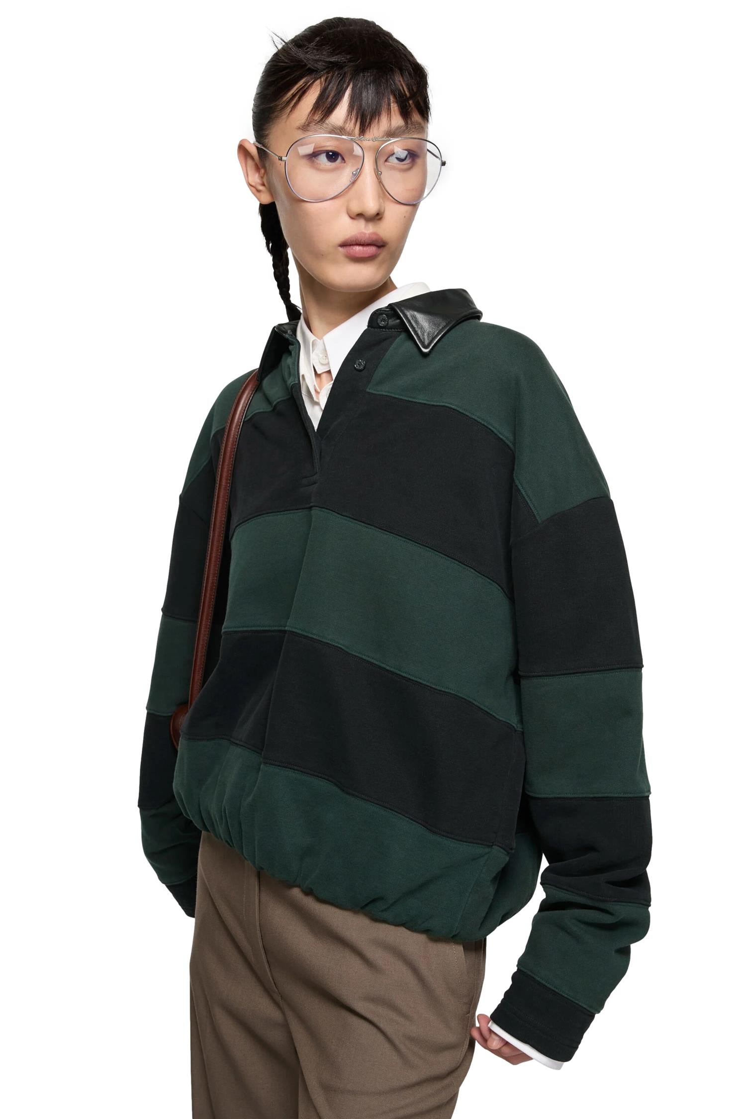 Acne Striped Polo Sweater Genser Grønn Og Sort - modostore.no