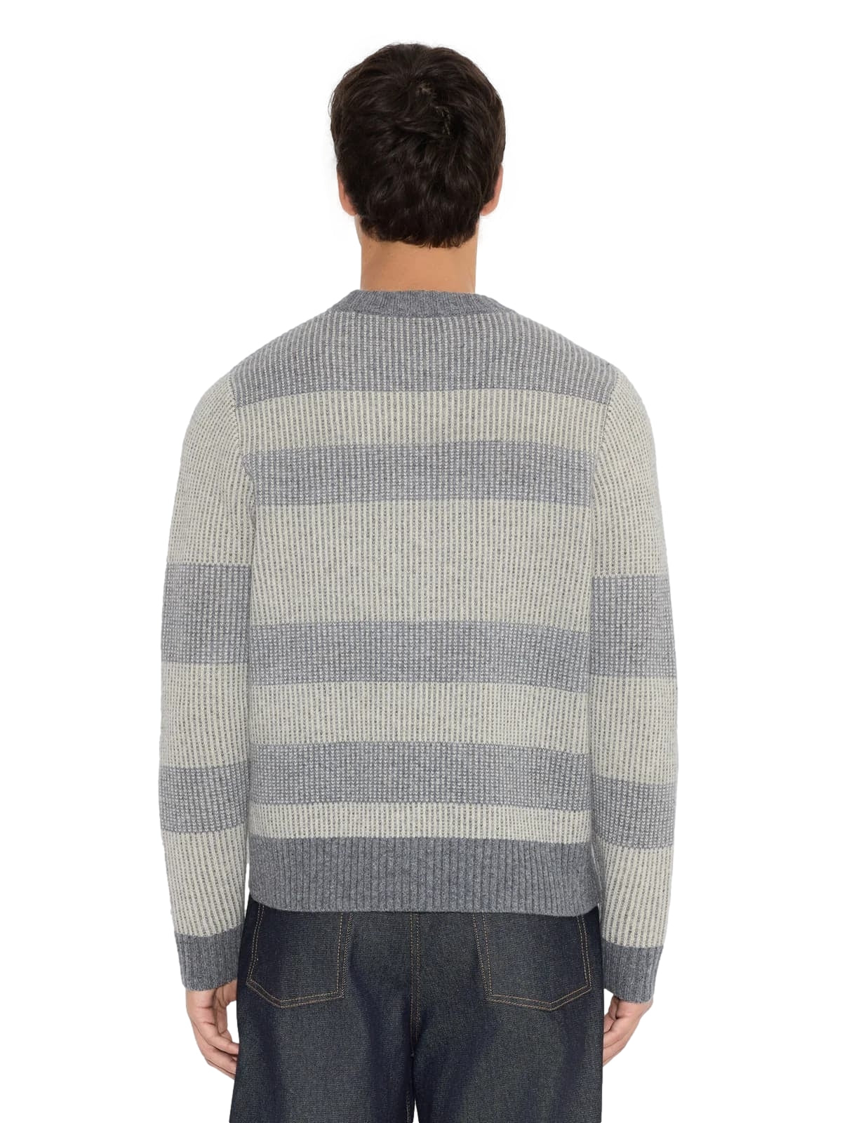 Holzweiler Lev Logo Crewneck genser i hvit og grå, avslappet passform med logo på brystet, laget av mykt stoff.